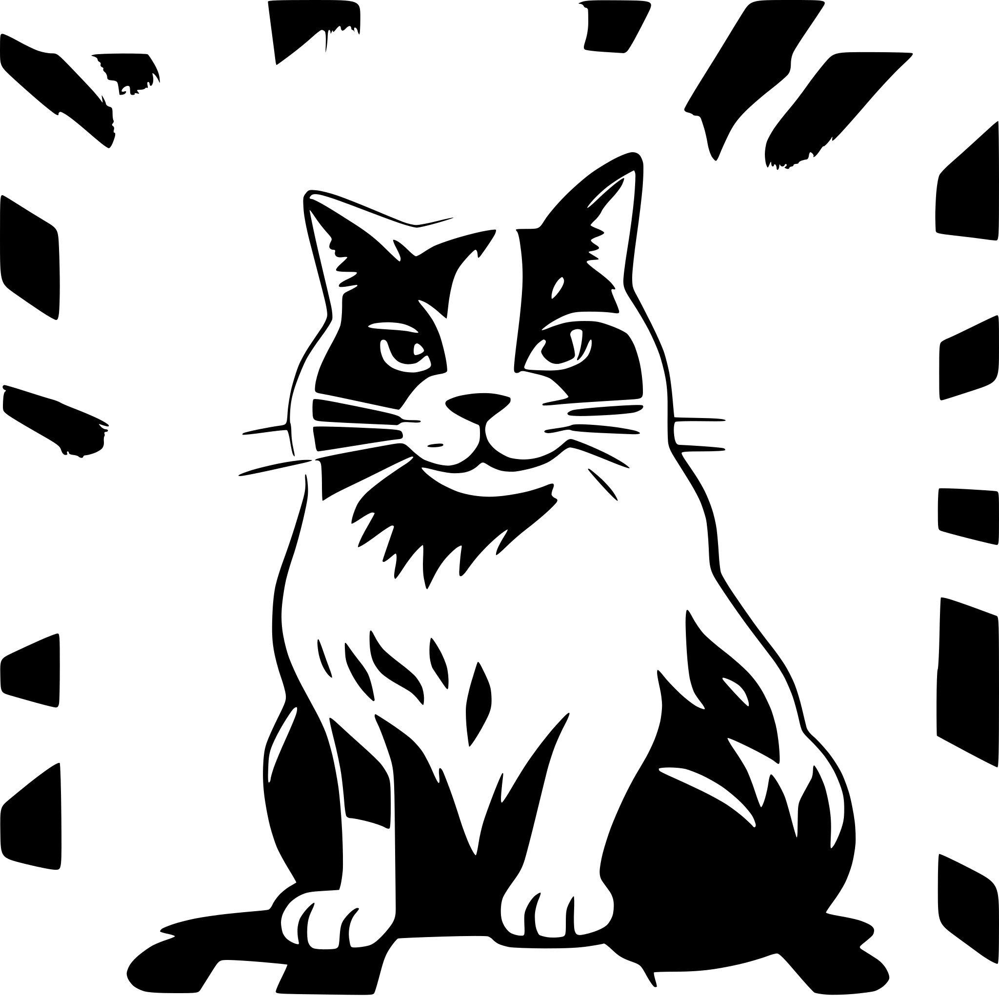 AI-generated SVG of a black and white tuxedo fat long hair cat breathing fire