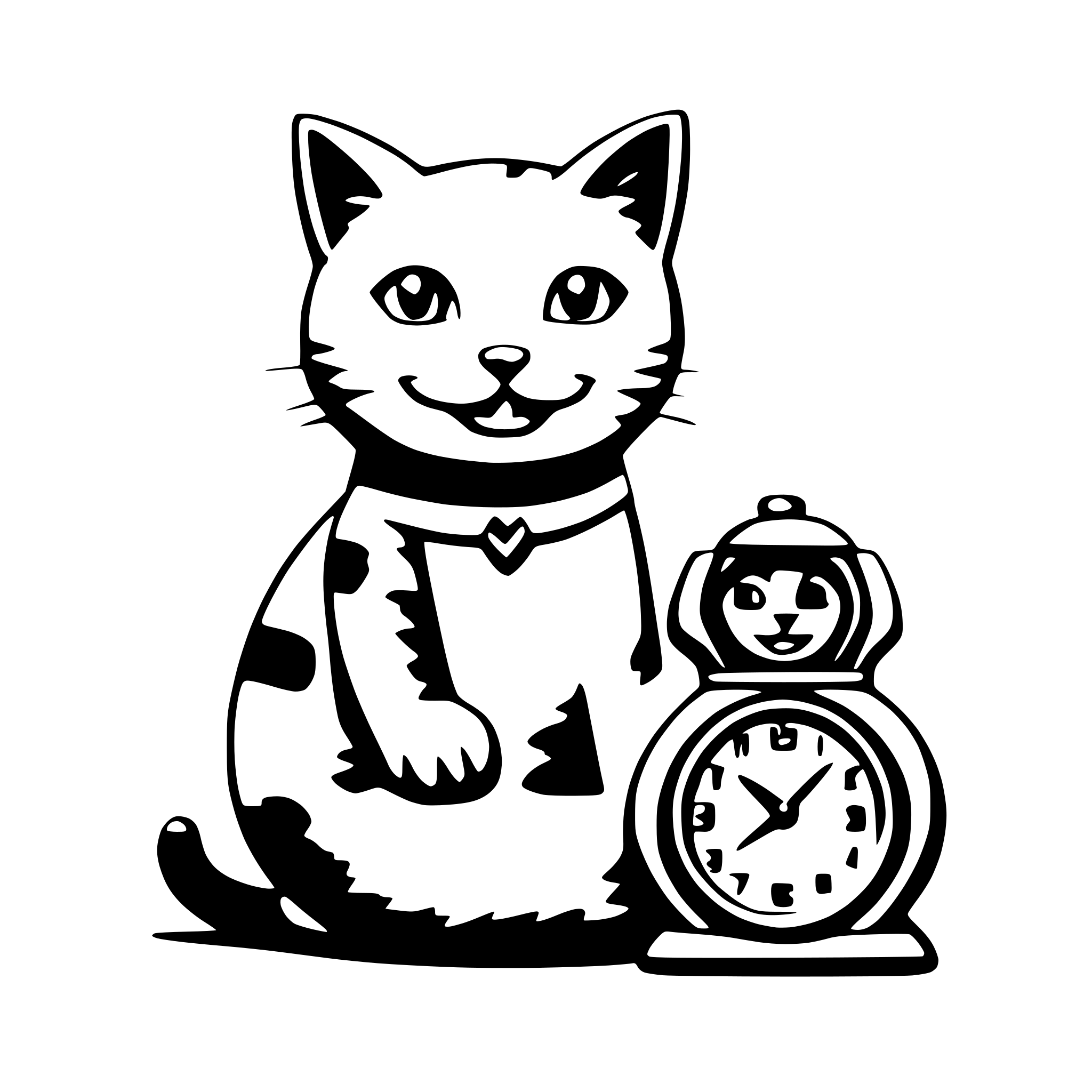 AI-generated SVG of 'happy cat with alarm clock'