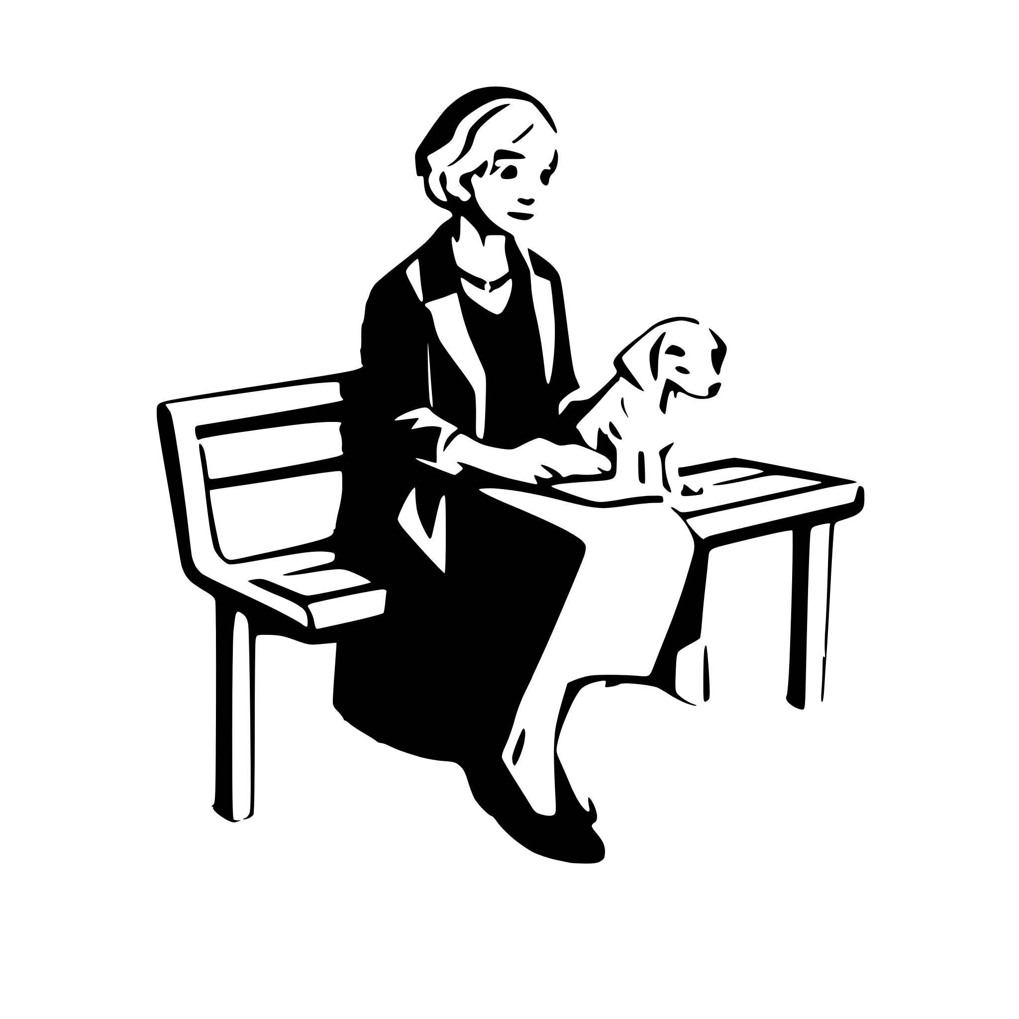 AI-generated SVG of a An old lady seated on a bench with a dog next to her