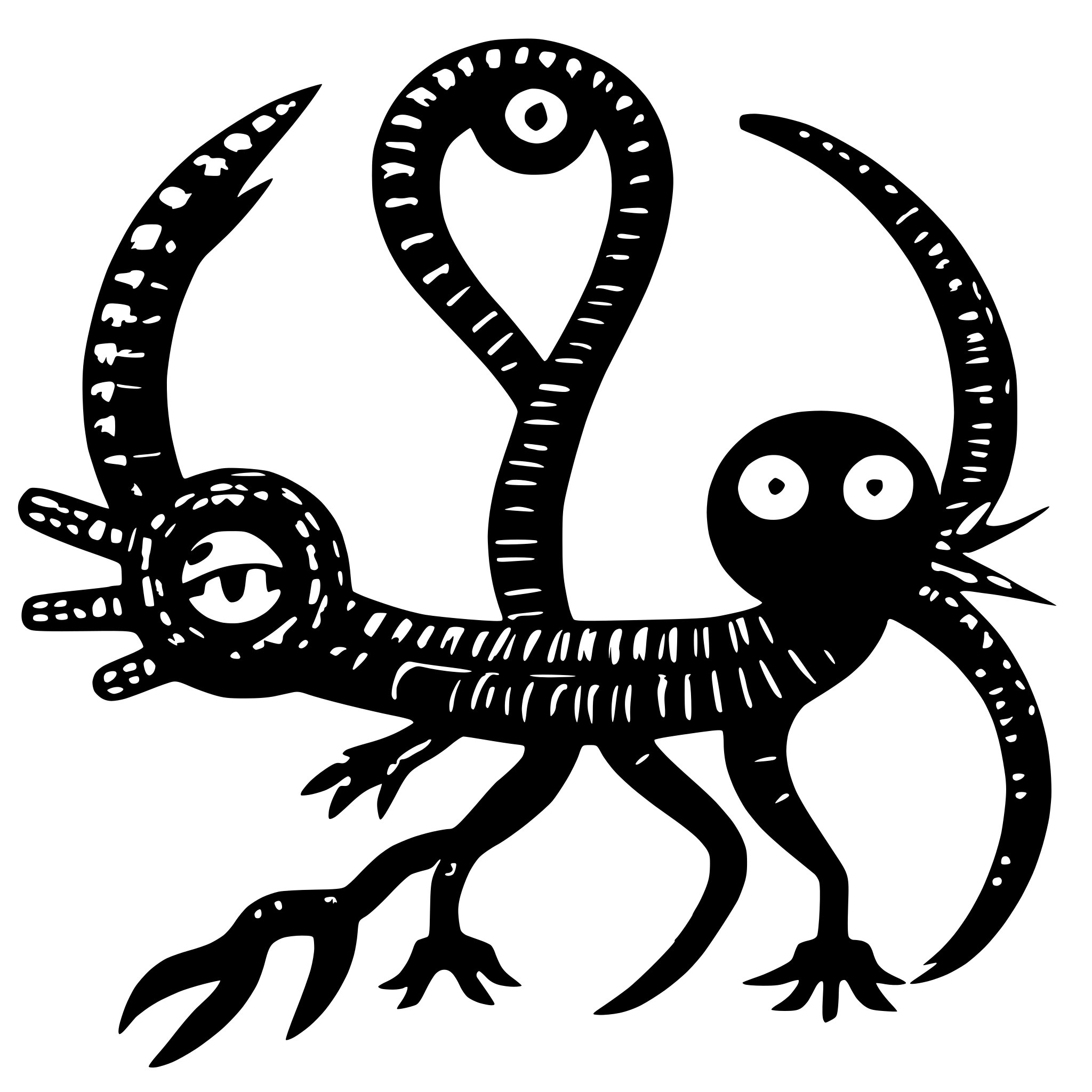 AI-generated SVG of a 1️⃣ A black ink drawing of an animal with four legs and two eyes, resembling the shape of a lizard or snake, with long arms reaching out to touch each other on both sides of its body. The creature has three fingers per hand, with the middle finger being larger than the others. It also features sharp claws on top of its head, in the style of Jean Jullien. --ar 21:26 AI-generated SVG of a 1️⃣ A black ink drawing of an animal with four legs and two eyes, resembling the shape of a lizard or snake, with long arms reaching out to touch each other on both sides of its body. The creature has three fingers per hand, with the middle finger being larger than the others. It also features sharp claws on top of its head, in the style of Jean Jullien. --ar 21:26