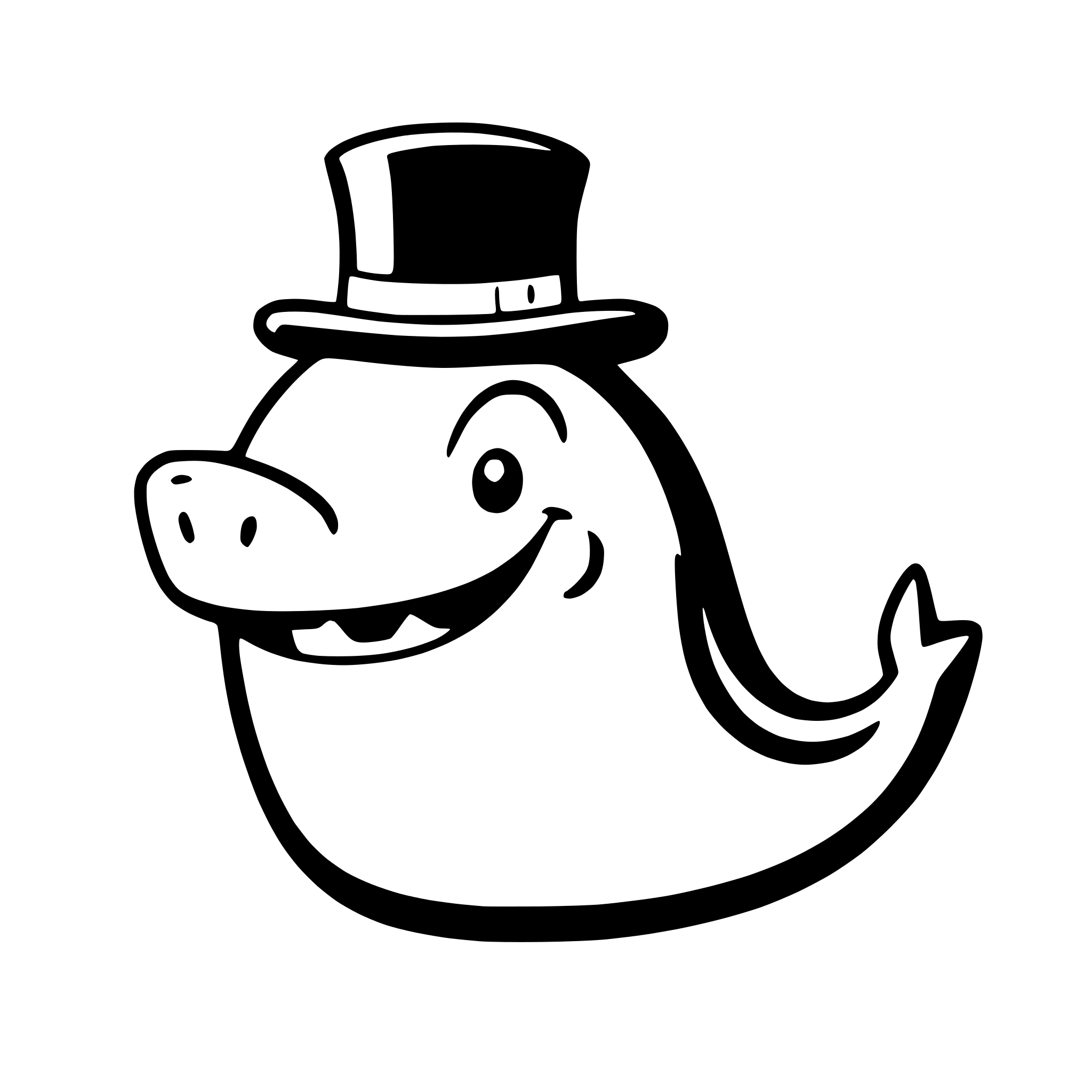 AI-generated SVG of a a grinning whale with a top hat