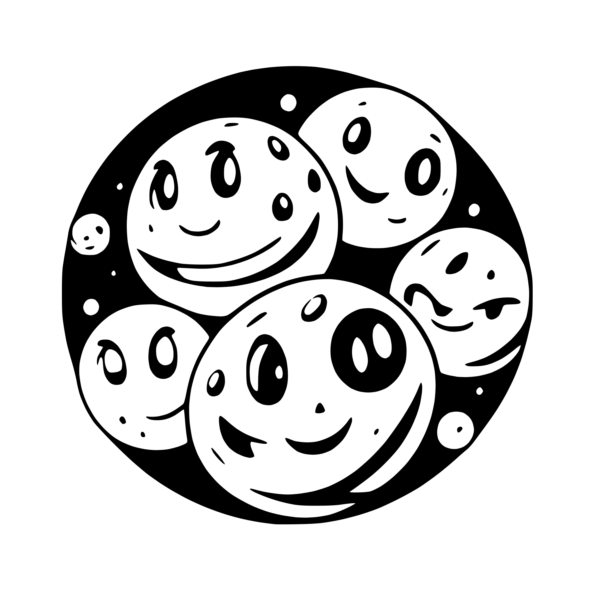 AI-generated SVG of a a group of happy planets in space