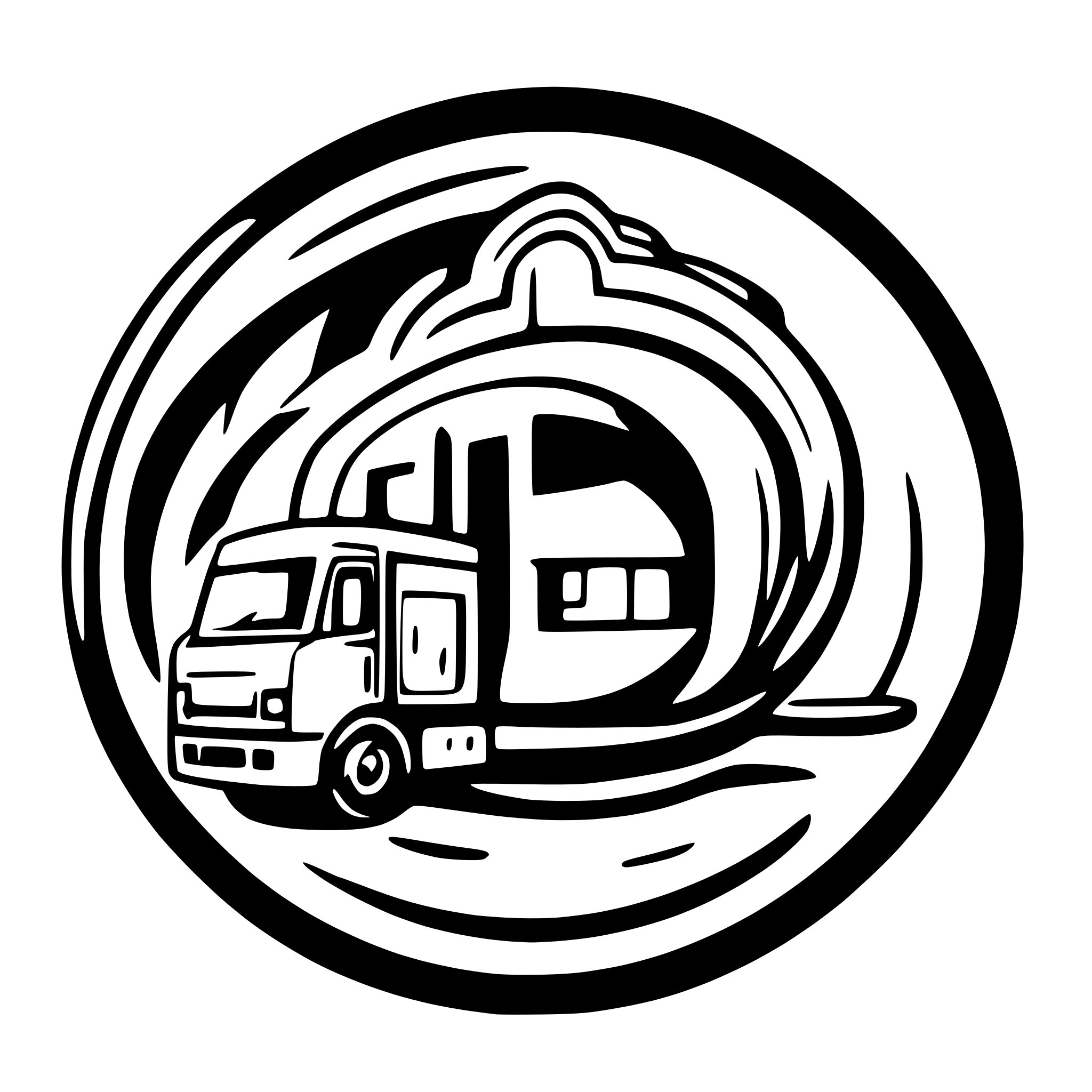 AI-generated SVG of a Moving truck with house in background. Inside of a circle for a moving company logo.