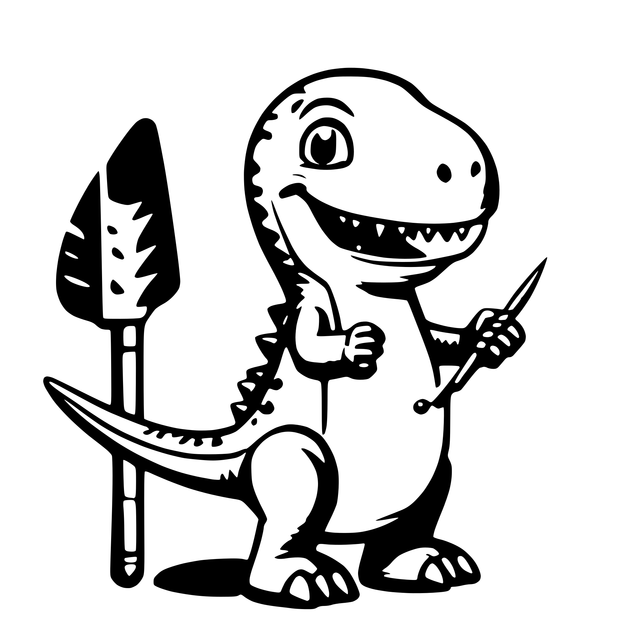 AI-generated SVG of a cute dino playing with drumsticks