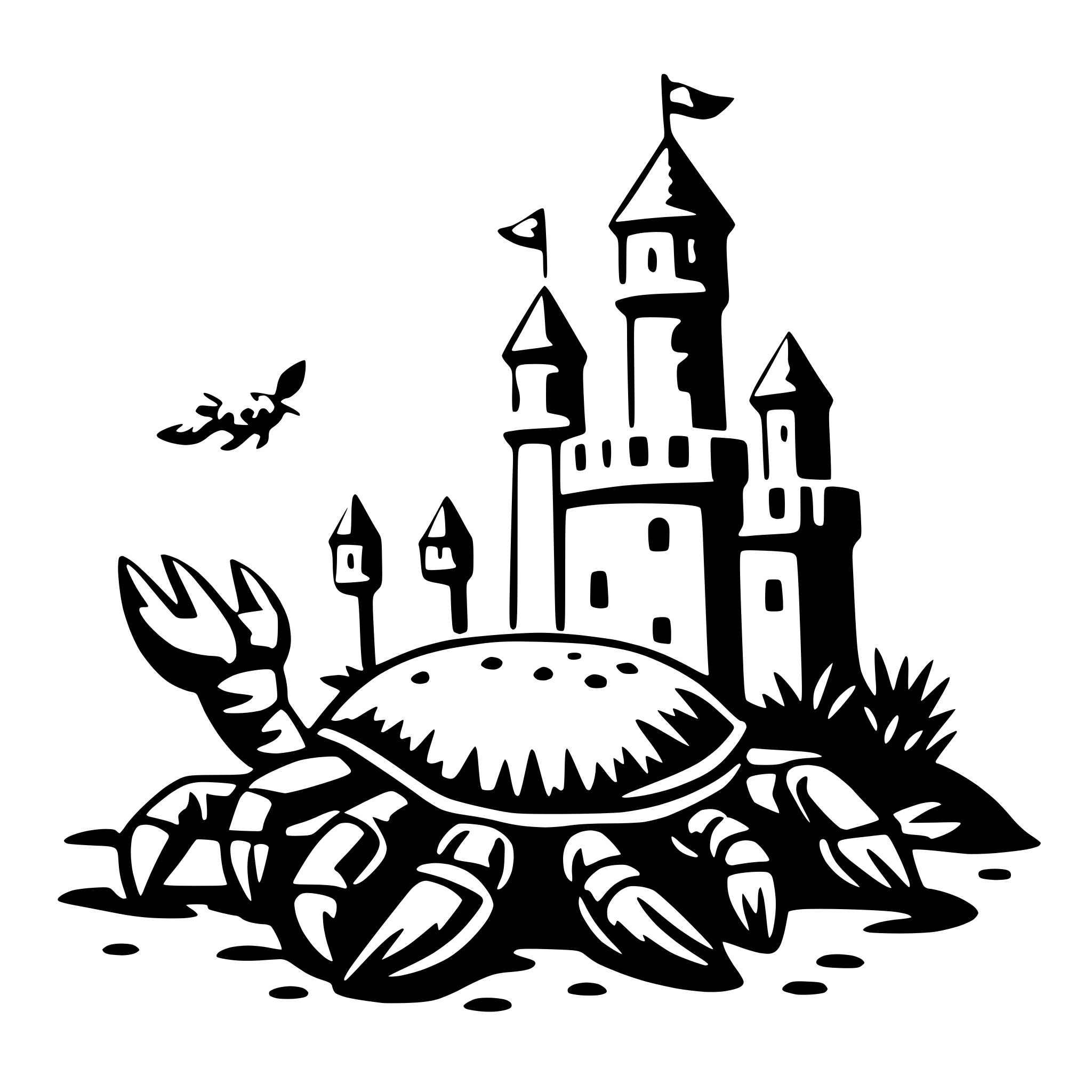 AI-generated SVG of a crab with sandcastle