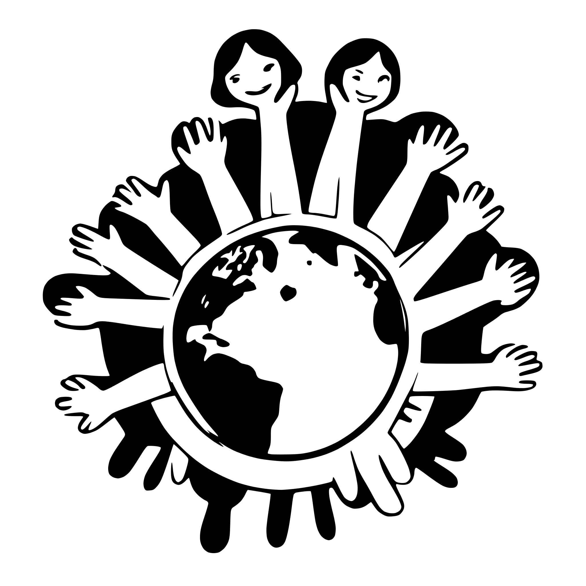 AI-generated SVG of a 10 children holding hands and the world