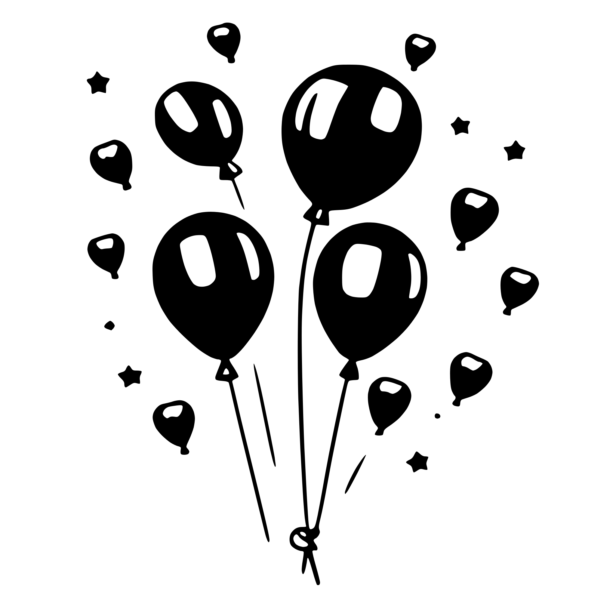 The SVG depicts a collection of black balloons with a glossy finish, tied together with black strings. The balloons are floating in the air, and there are additional black balloons with strings attached, scattered around the main group, giving the impression of a festive or celebratory event. The background is plain white, which contrasts with the black balloons, making them stand out. 