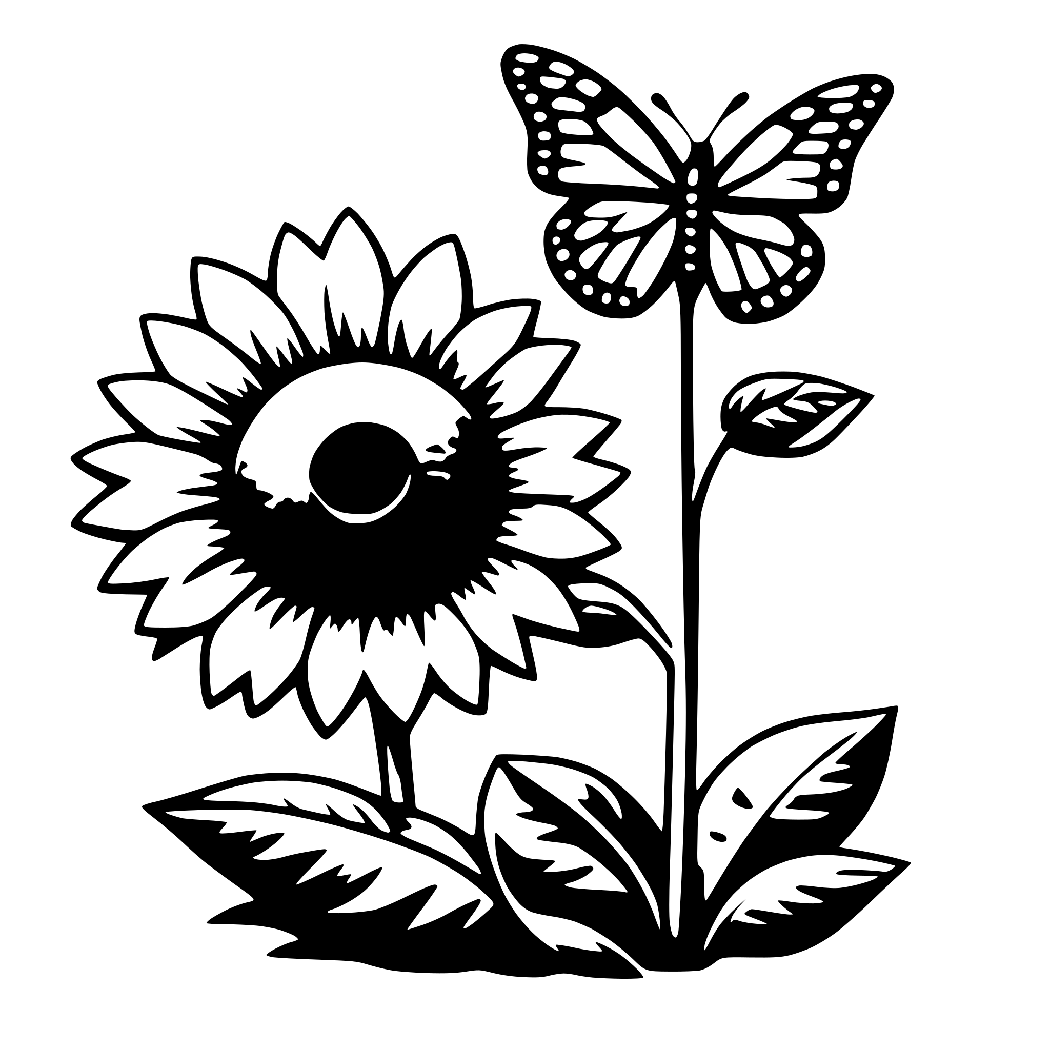 AI-generated SVG of a sunflower and butterfly
