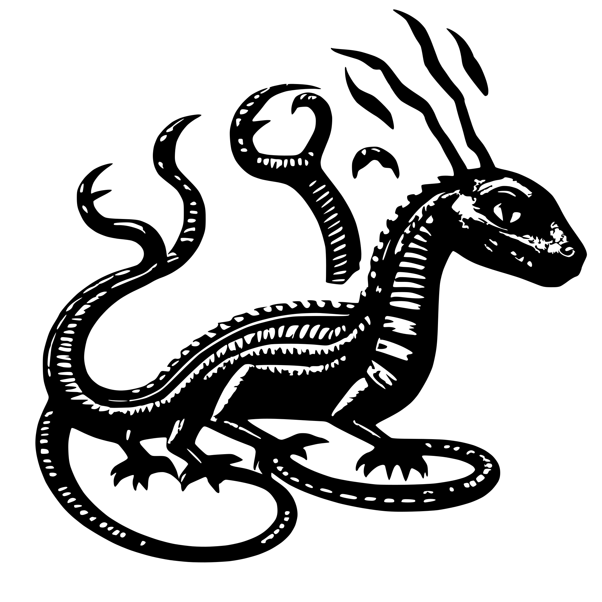 AI-generated SVG of a 1️⃣ A black ink drawing of an animal with four legs and two eyes, resembling the shape of a lizard or snake, with long arms reaching out to touch each other on both sides of its body. The creature has three fingers per hand, with the middle finger being larger than the others. It also features sharp claws on top of its head, in the style of Jean Jullien. --ar 21:26 AI-generated SVG of a 1️⃣ A black ink drawing of an animal with four legs and two eyes, resembling the shape of a lizard or snake, with long arms reaching out to touch each other on both sides of its body. The creature has three fingers per hand, with the middle finger being larger than the others. It also features sharp claws on top of its head, in the style of Jean Jullien. --ar 21:26