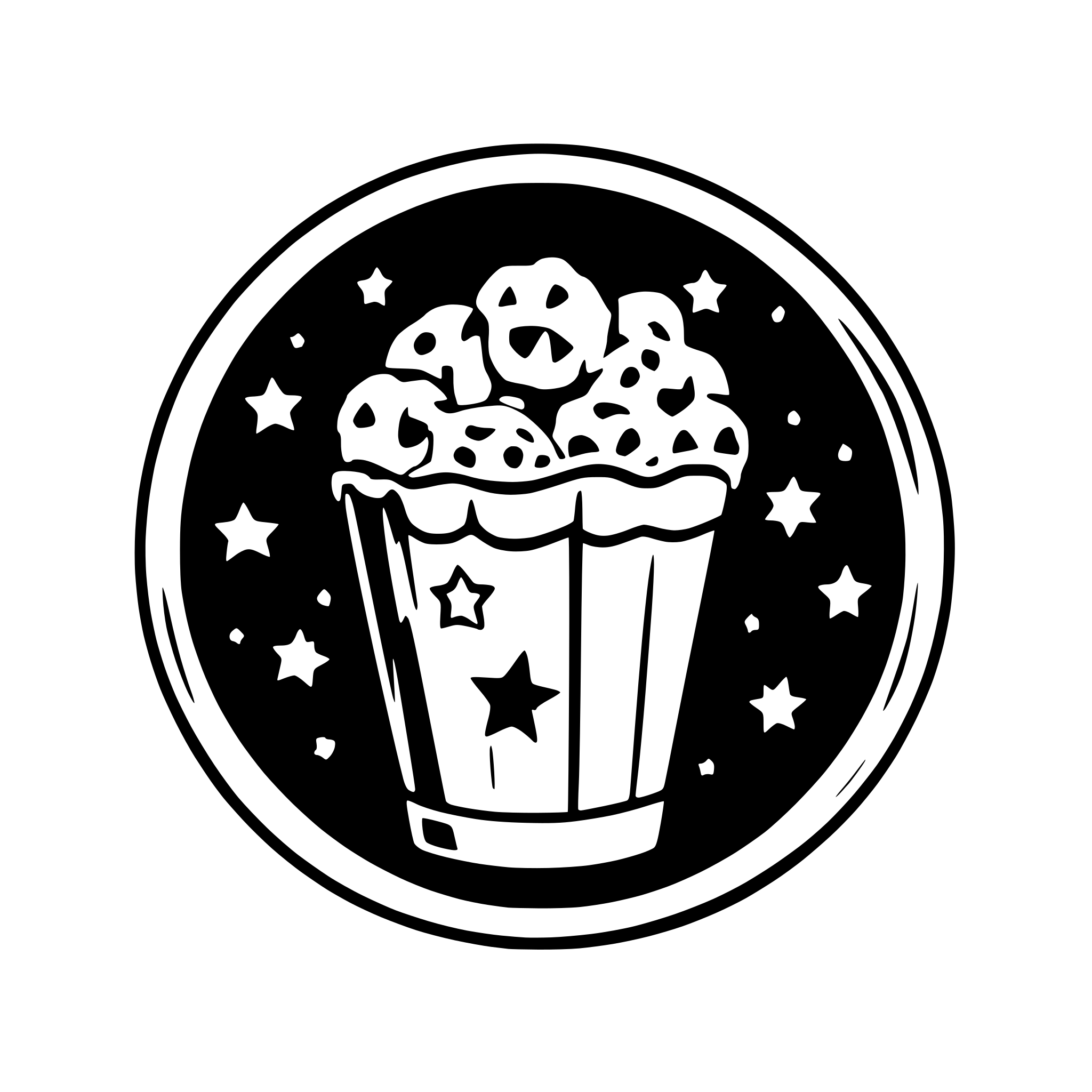 AI-generated SVG of a Vintage movie theatre logo with a film strip and stars, remove popcorn