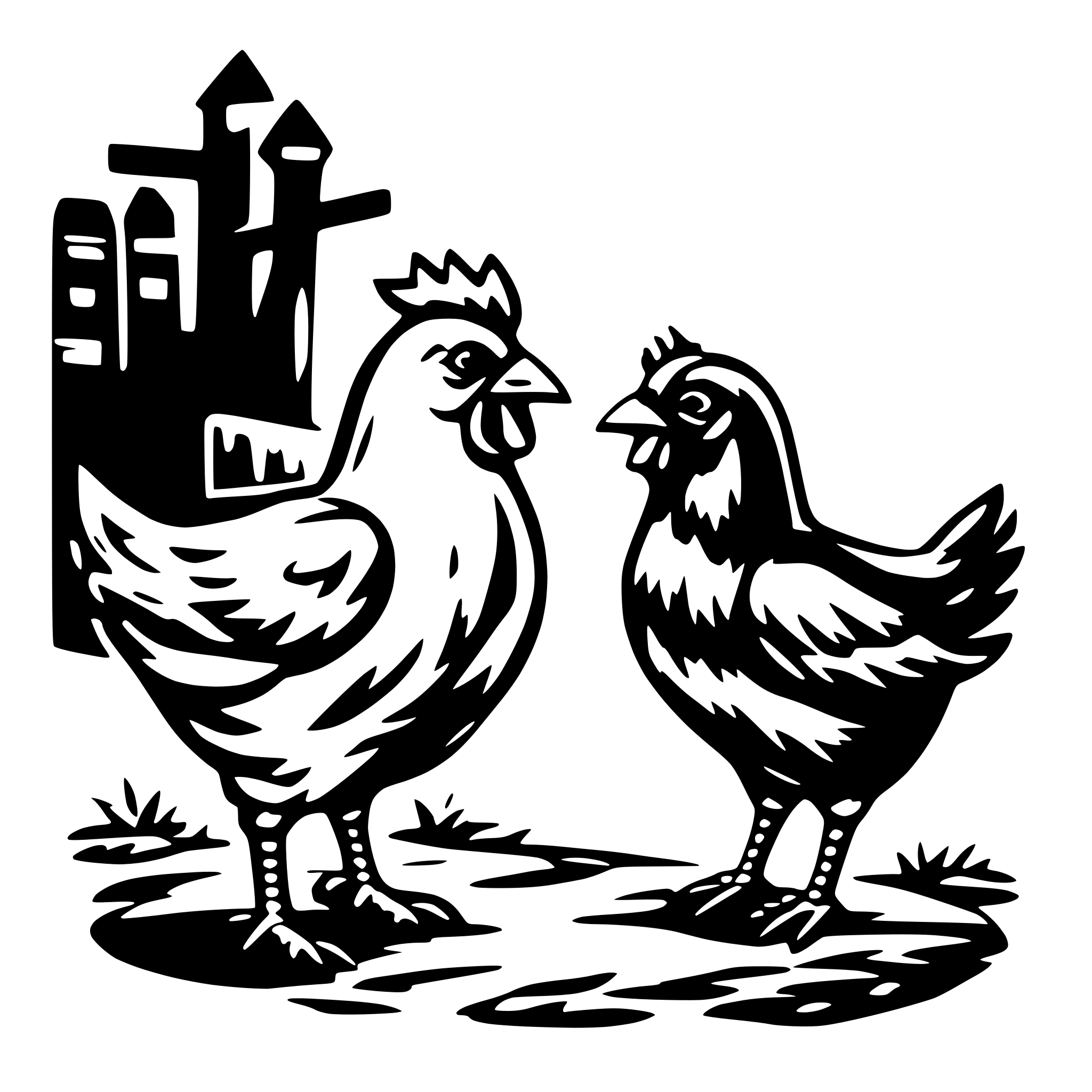 AI-generated SVG of 'rooter and hen arguing'