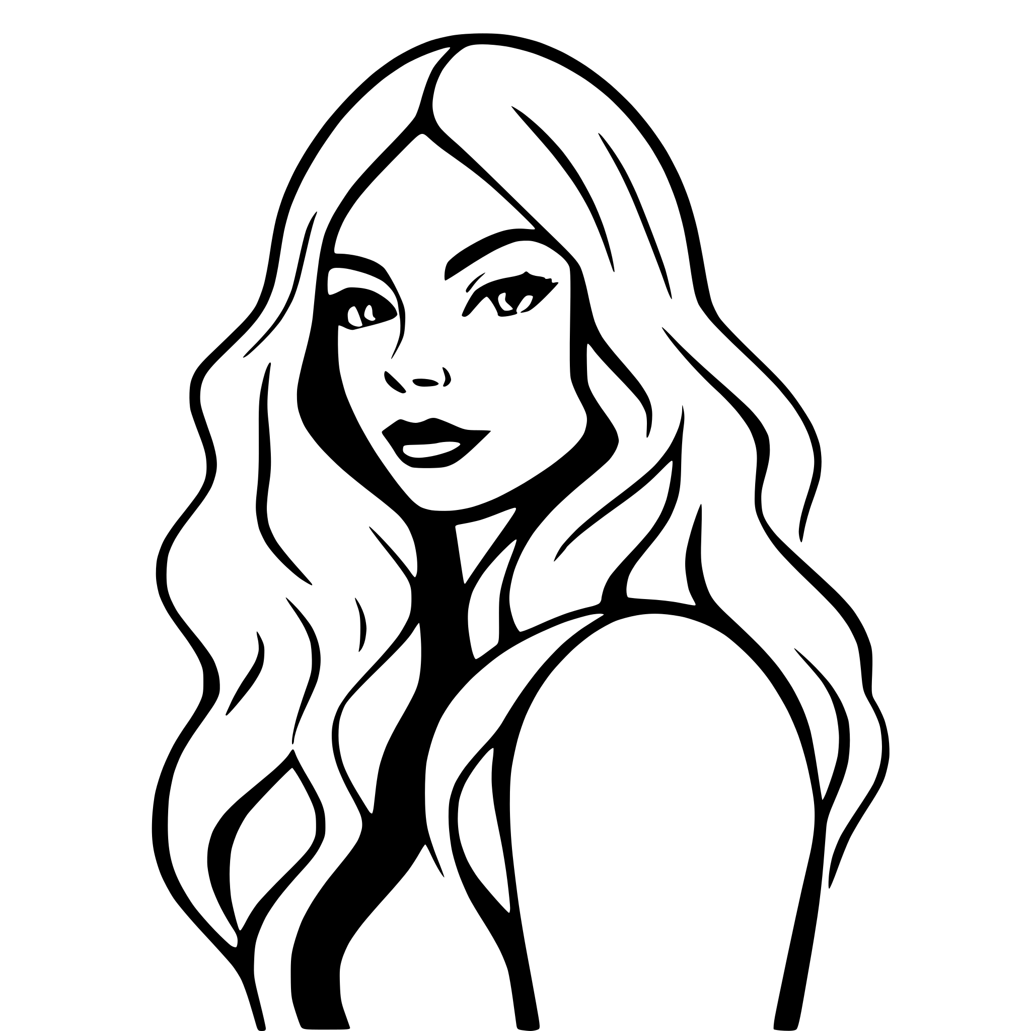 AI-generated SVG of 'A minimalist line art of a woman with flowing, beautiful hair, exuding confidence and elegance. The design should be sleek, modern, and empowering'