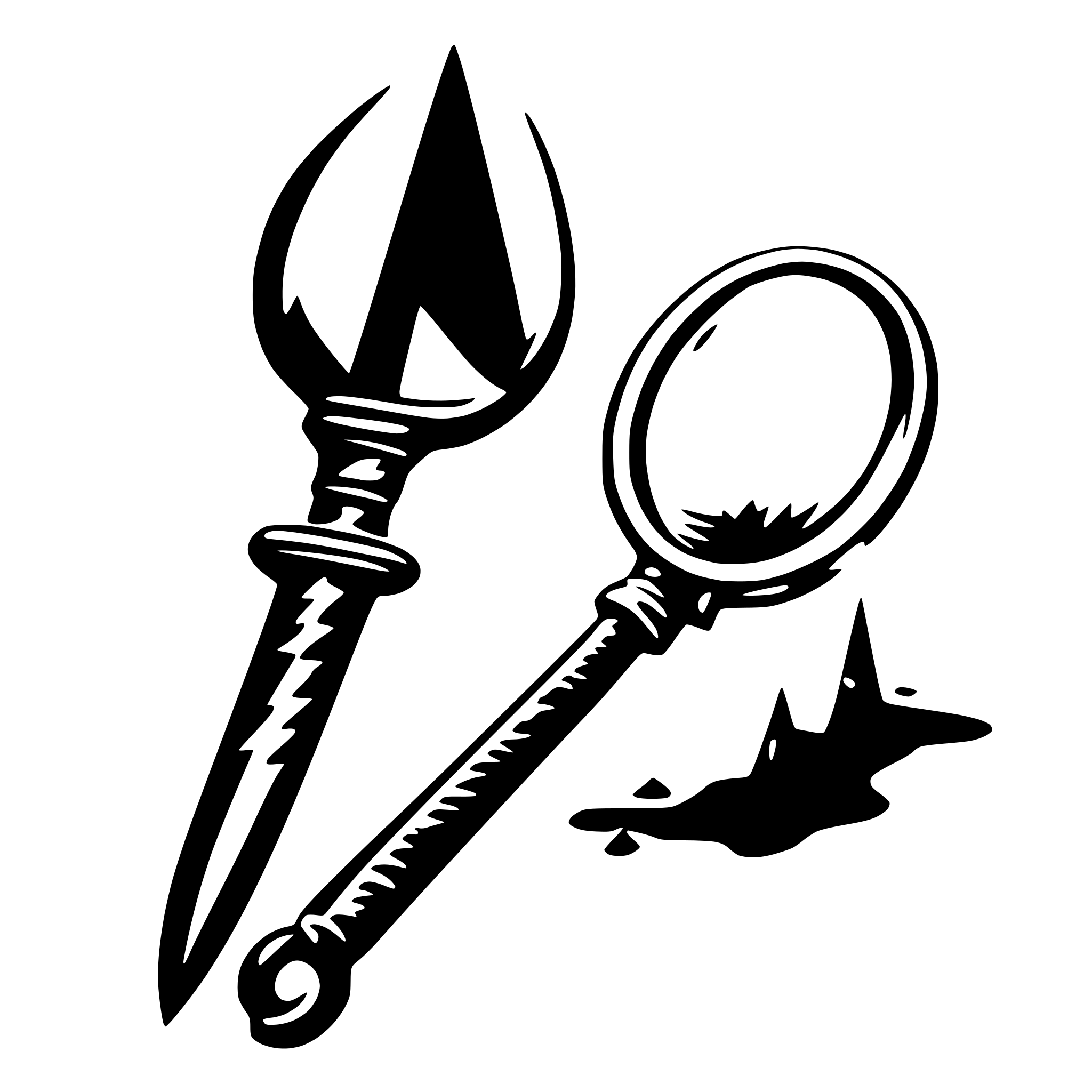 AI-generated SVG of a a magnifying glass with a dagger handle dripping blood