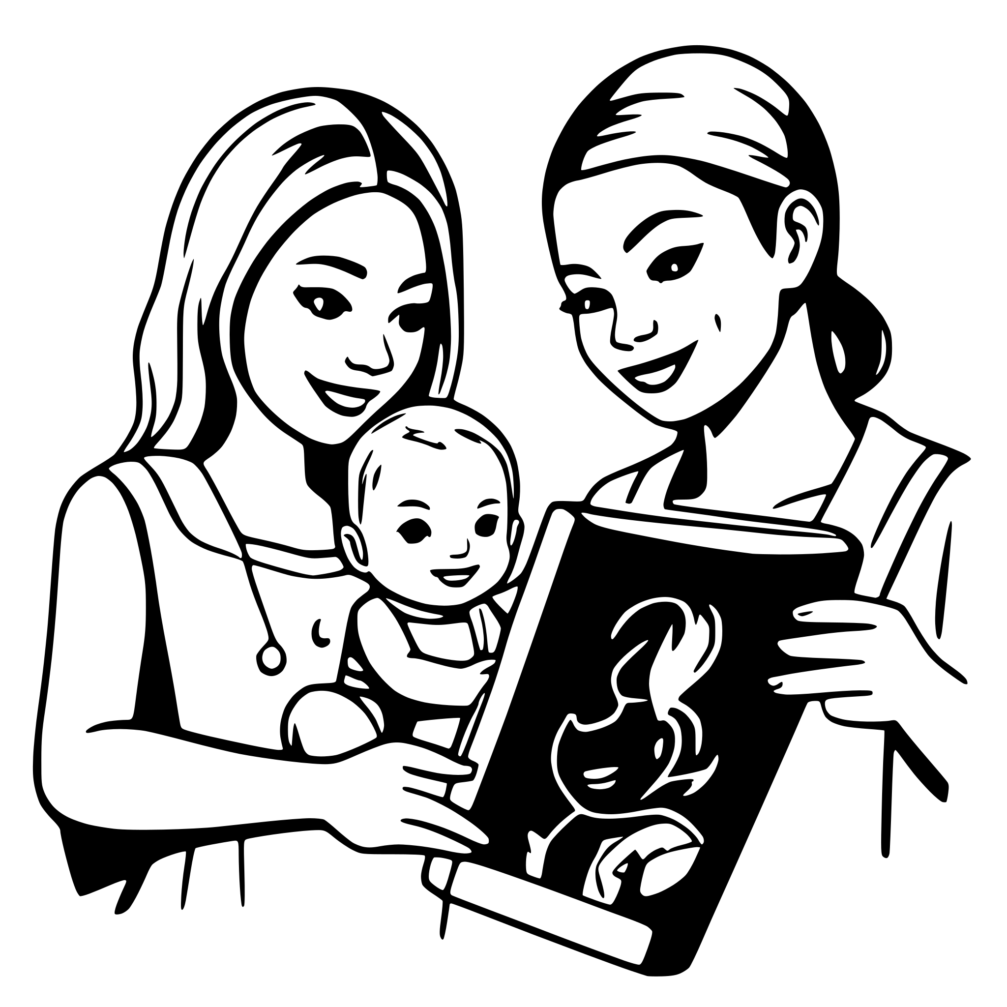 AI-generated SVG of a a husband, wife and their baby looking at an album
