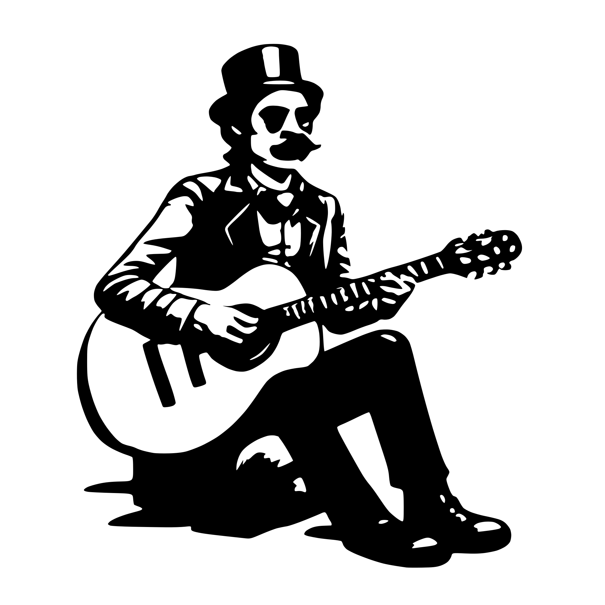 AI-generated SVG of a moustache man playing the guitar