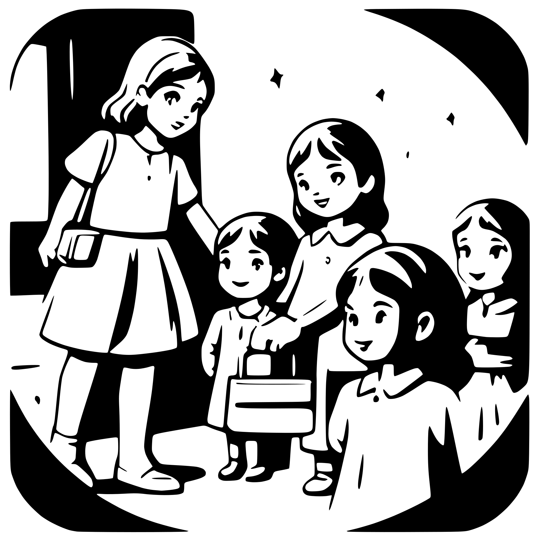 AI-generated SVG of a educator says goodbye to 8 children in the kindergarden