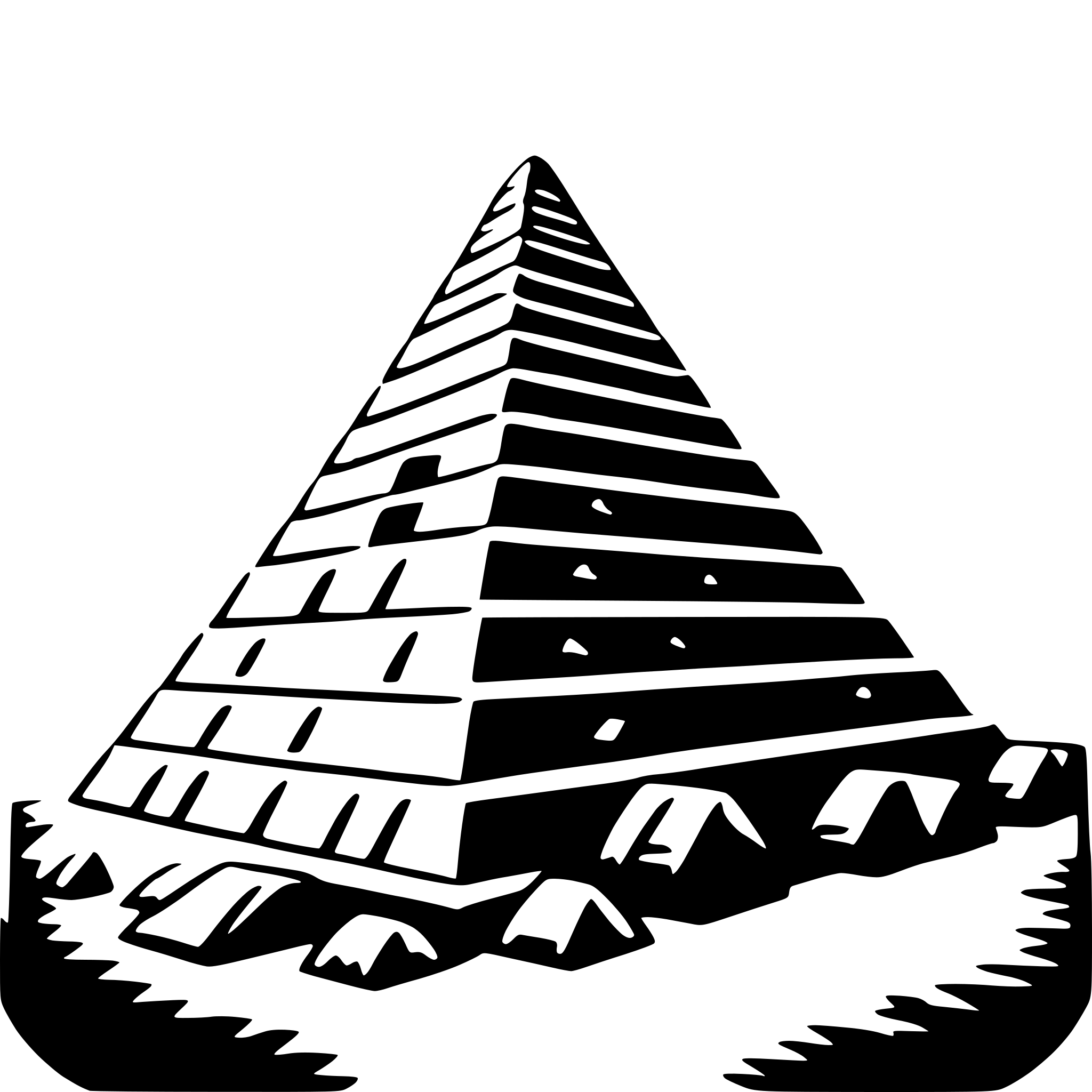The SVG depicts a stylized pyramid with a series of horizontal steps leading up to a pointed top. The pyramid is set against a simple background that suggests a landscape or ground surface. The design is minimalistic, with no additional details or embellishments. The pyramid appears to be the central focus of the SVG, and there is no interaction between the pyramid and the background, as the background is flat and does not depict any movement or action. 