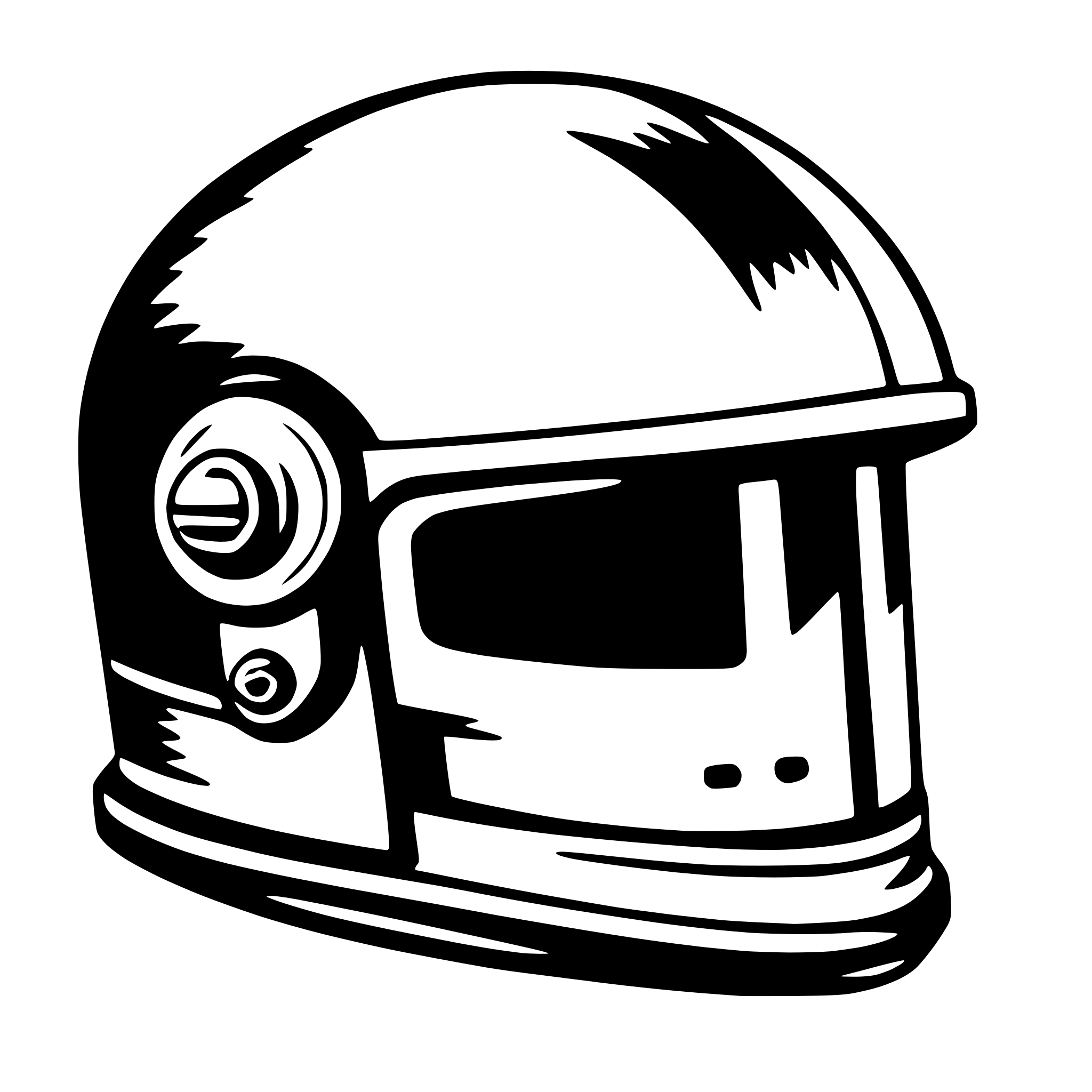 The SVG shows a stylized, simplified representation of a helmet. The helmet has a rounded top and a visor that covers the front of the head. There is a single visible fastening mechanism on the side of the helmet. The design is minimalistic, with no additional details or textures. The helmet is the central object in the SVG, and there are no other objects or interactions depicted. 