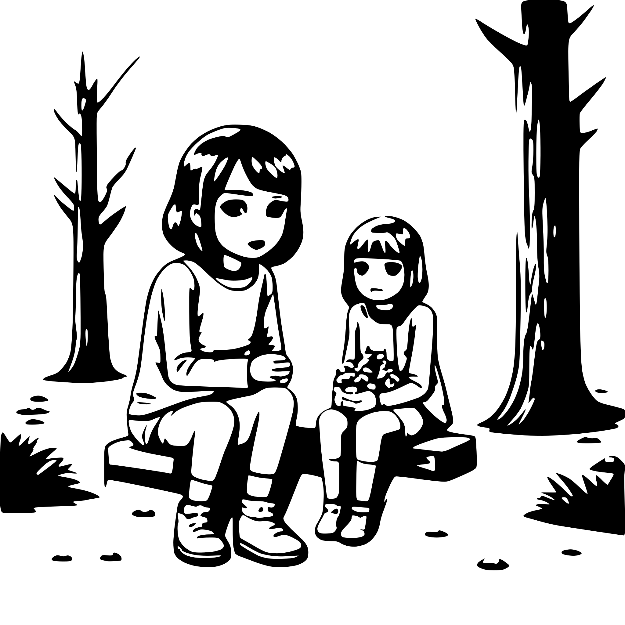 AI-generated SVG of a illustration to show loneliness in kawaii style using multiple characters in a more detailed manner