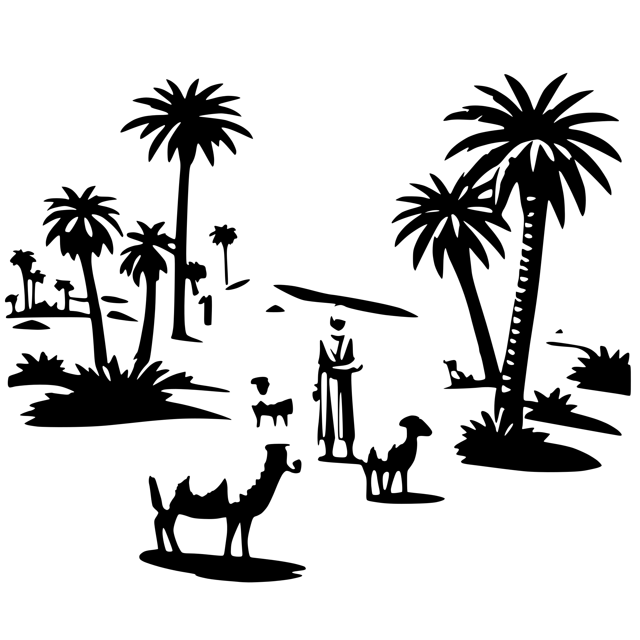 AI-generated SVG of a men and sheep in the middle of arabian dune with palm trees and calm oase