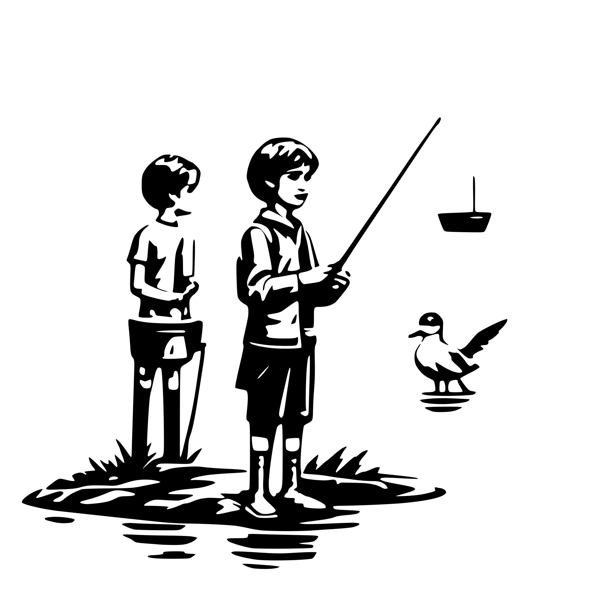 AI-generated SVG of a boy fishing, seagull,