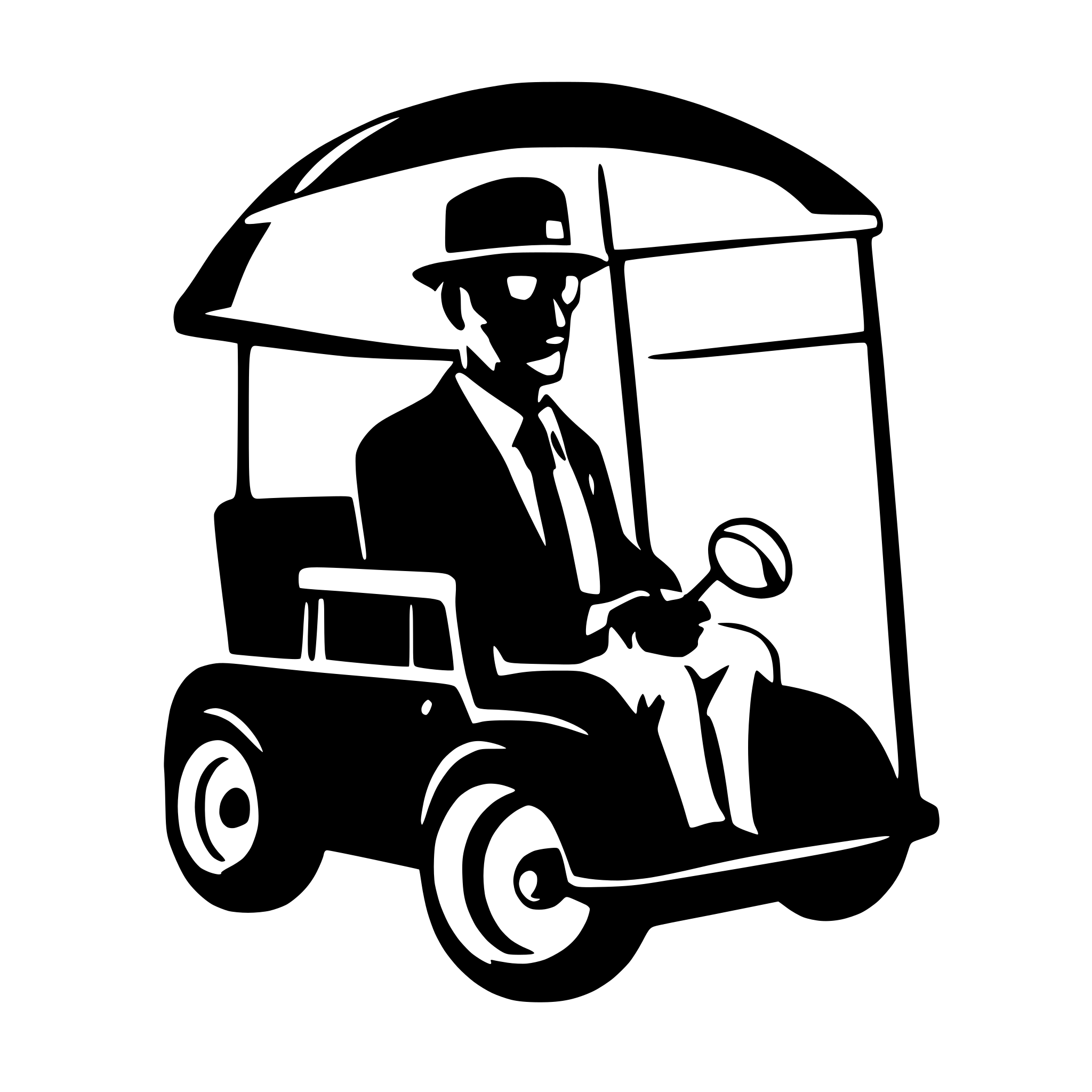 AI-generated SVG of a a logo portraying Golfathers, wearing a mafia suit, a cap and with a moustache sitting inside a golf buggy AI-generated SVG of a a logo portraying Golfathers, wearing a mafia suit, a cap and with a moustache sitting inside a golf buggy