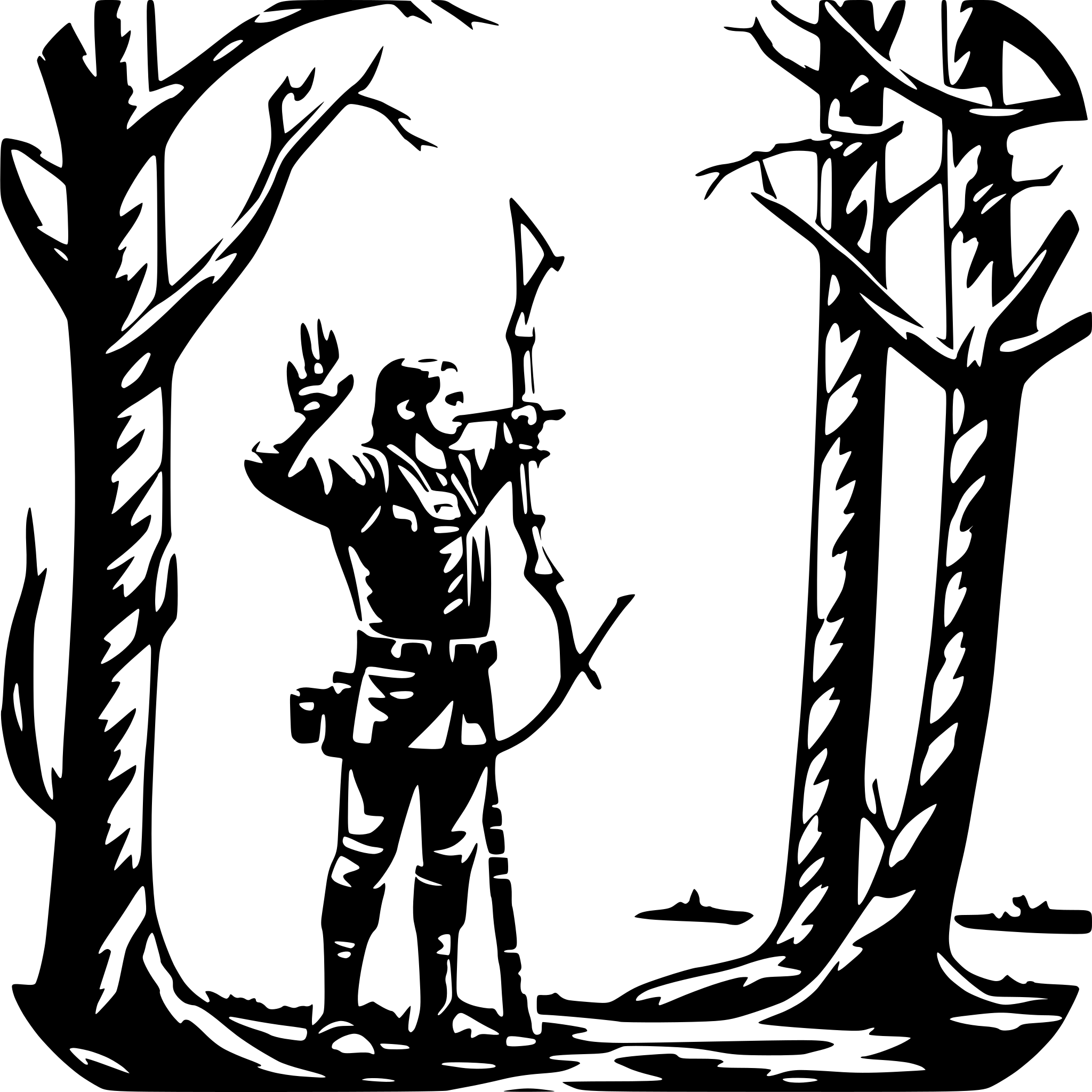 AI-generated SVG of 'bow hunter in tree stand aiming at a buck'