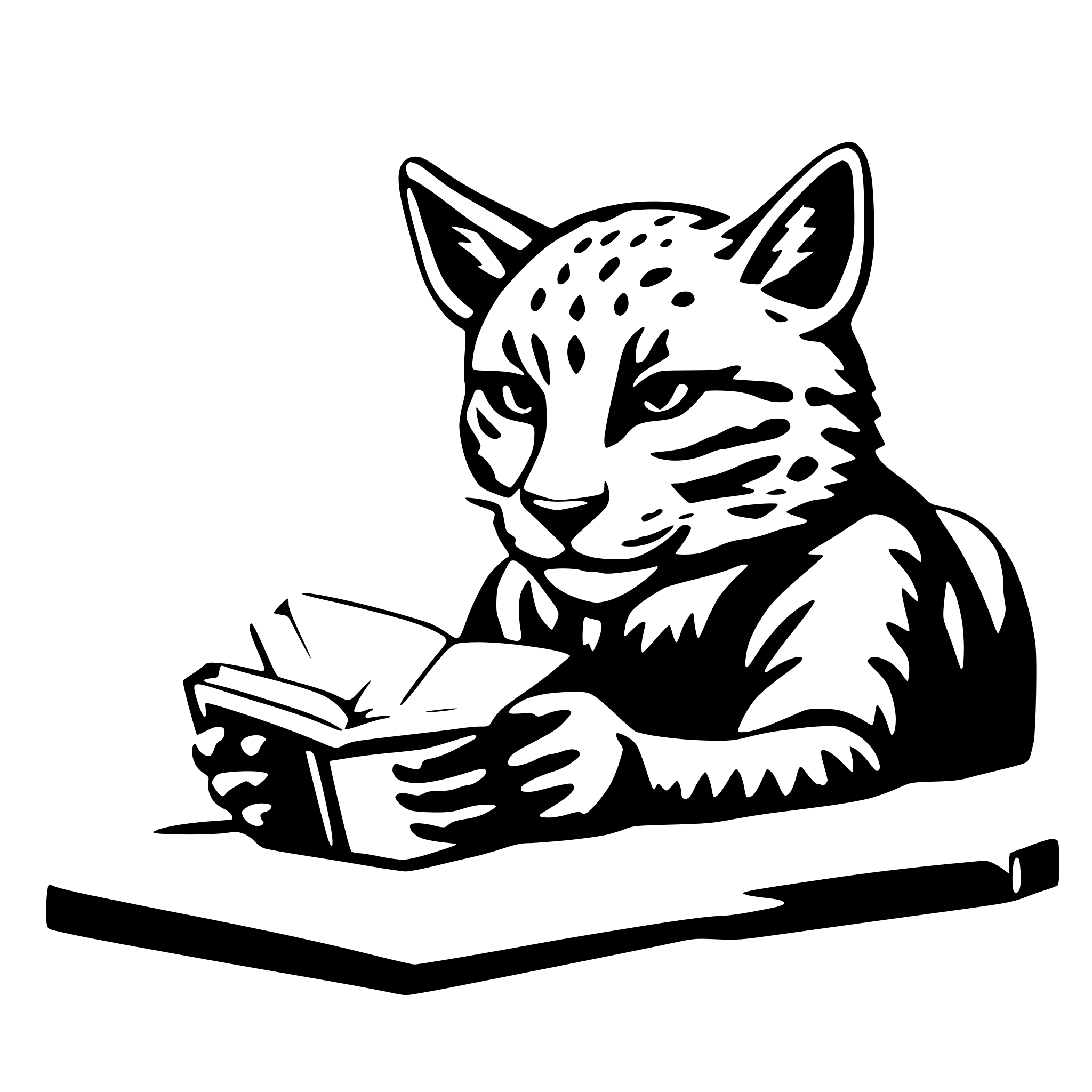 AI-generated SVG of a bobcat reading book