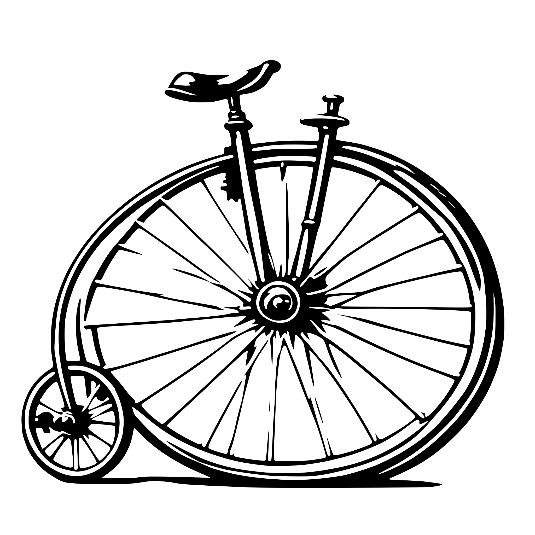 AI-generated SVG of a A detailed SVG illustration of a penny-farthing bicycle with a large front wheel and a small rear wheel. The frame is elegantly curved, and the handlebars include ornate grips. AI-generated SVG of a A detailed SVG illustration of a penny-farthing bicycle with a large front wheel and a small rear wheel. The frame is elegantly curved, and the handlebars include ornate grips.