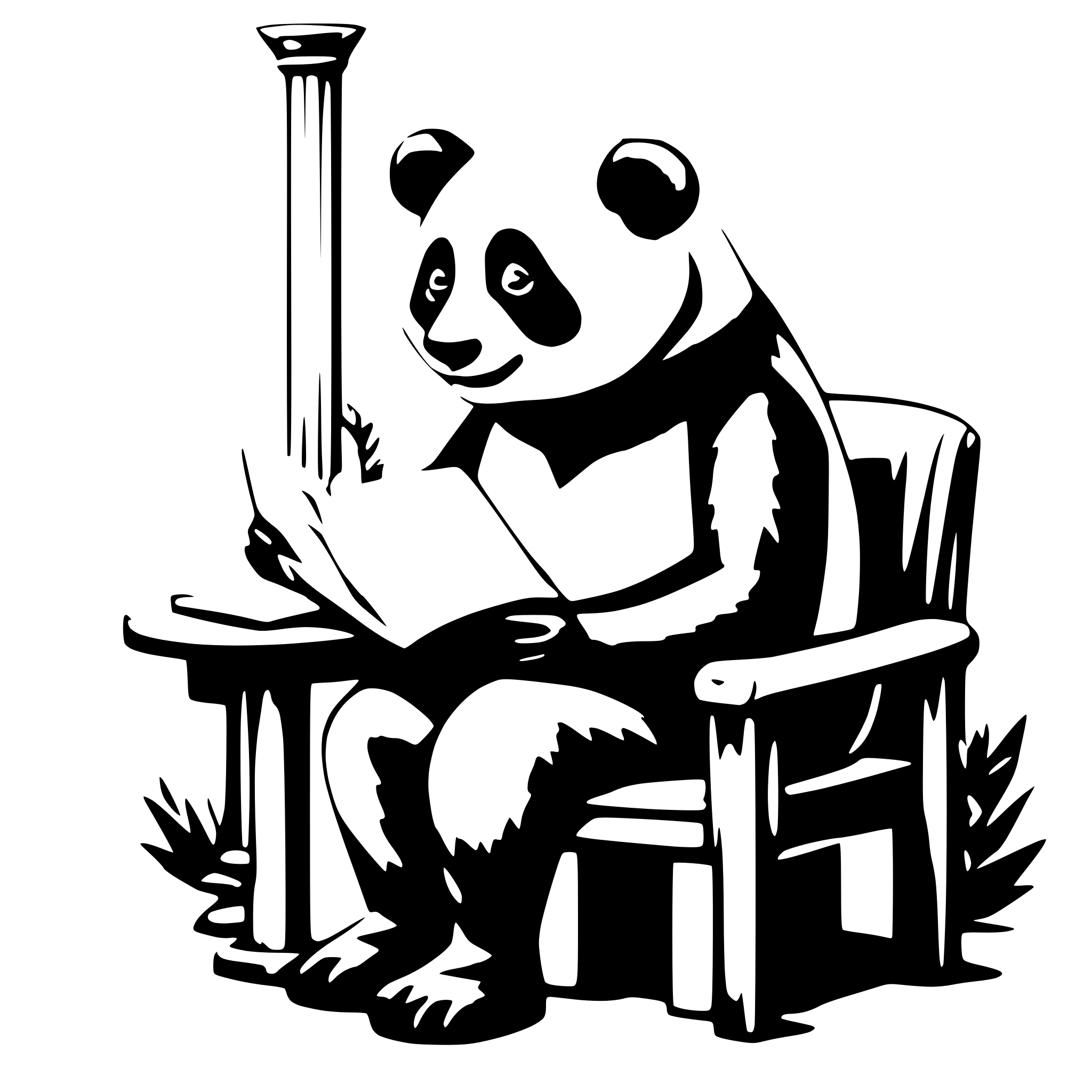AI-generated SVG of a a panda, sit on a chair, reading a very big book