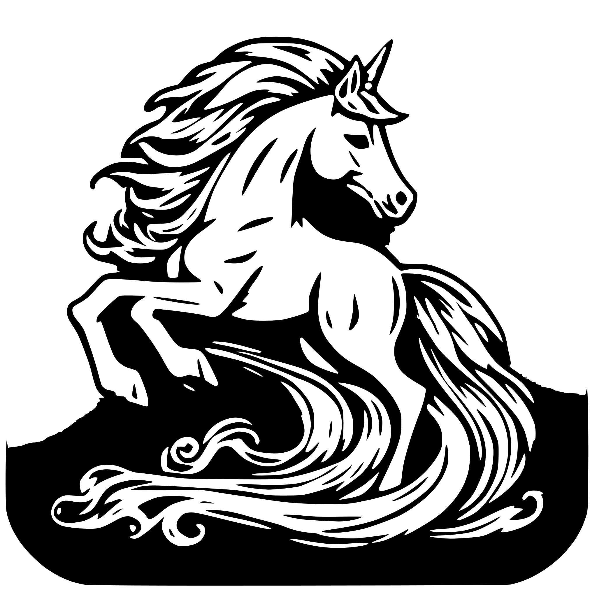 AI-generated SVG of a lines illustration of an Arabian horse with Pegasus wings and a mermaid tail, creating a majestic hippocampus, without back legs AI-generated SVG of a lines illustration of an Arabian horse with Pegasus wings and a mermaid tail, creating a majestic hippocampus, without back legs