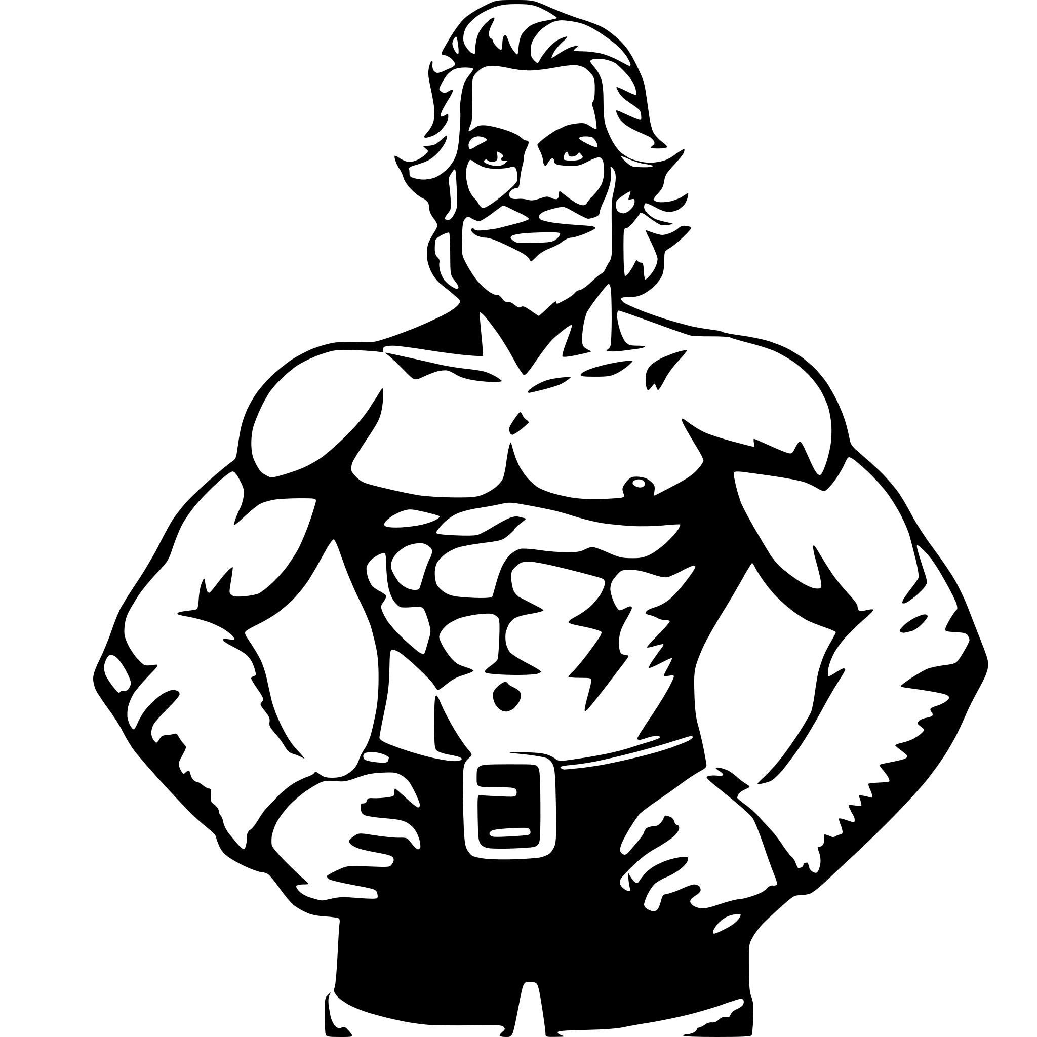 AI-generated SVG of a Sexy Santa Claus with a sexy belly and muscular upper body, strong arms.