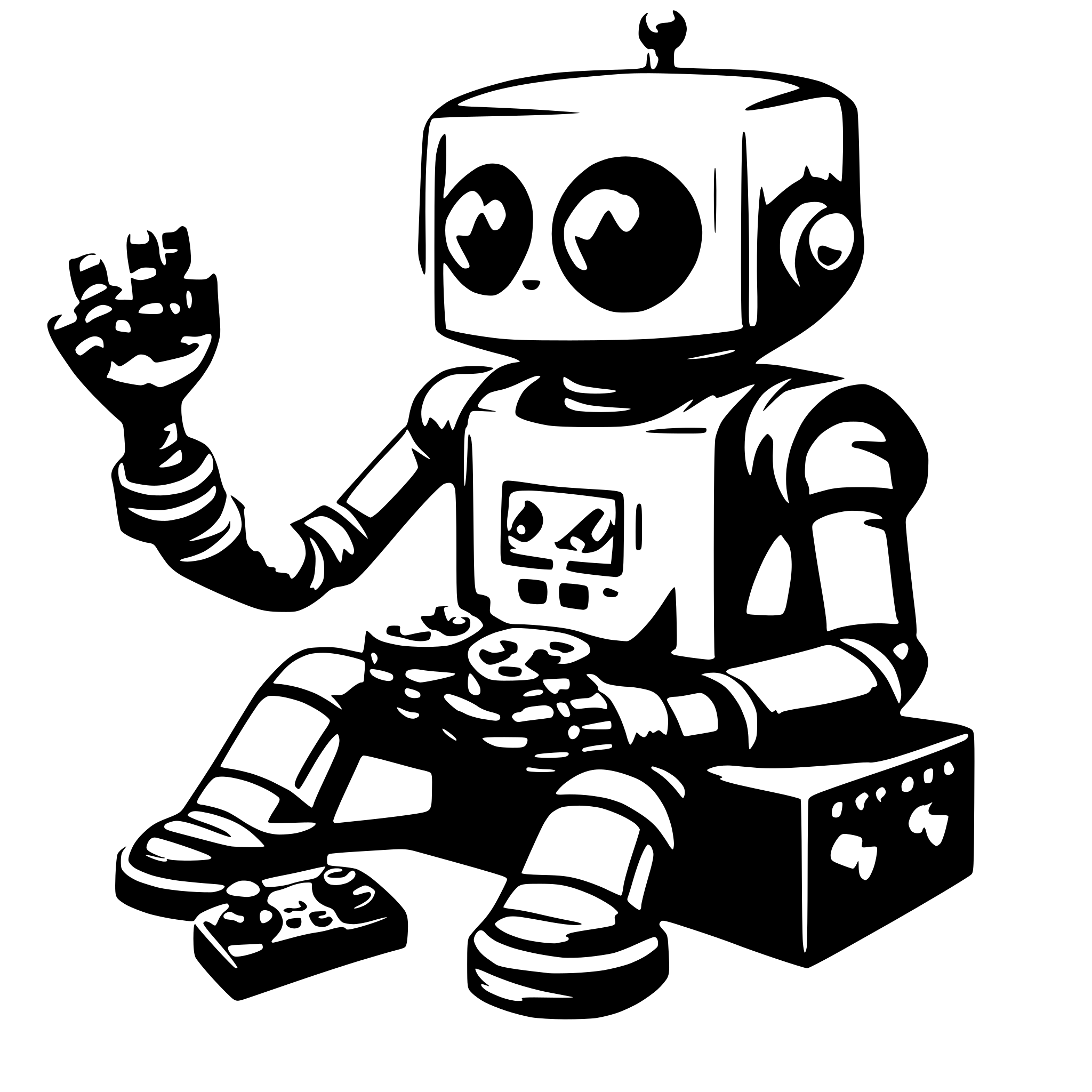 AI-generated SVG of a a little robot holding a controller playing games