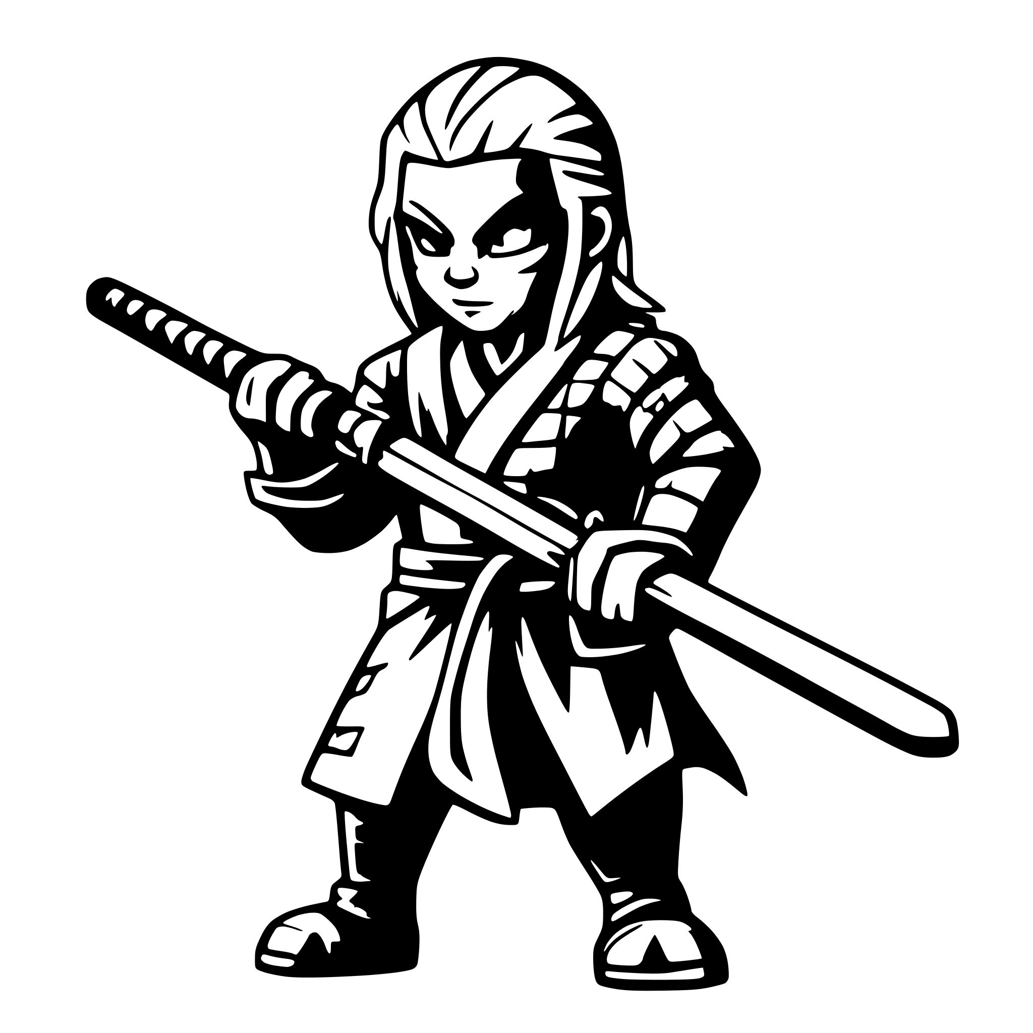 AI-generated SVG of a old samurai slashing his katana