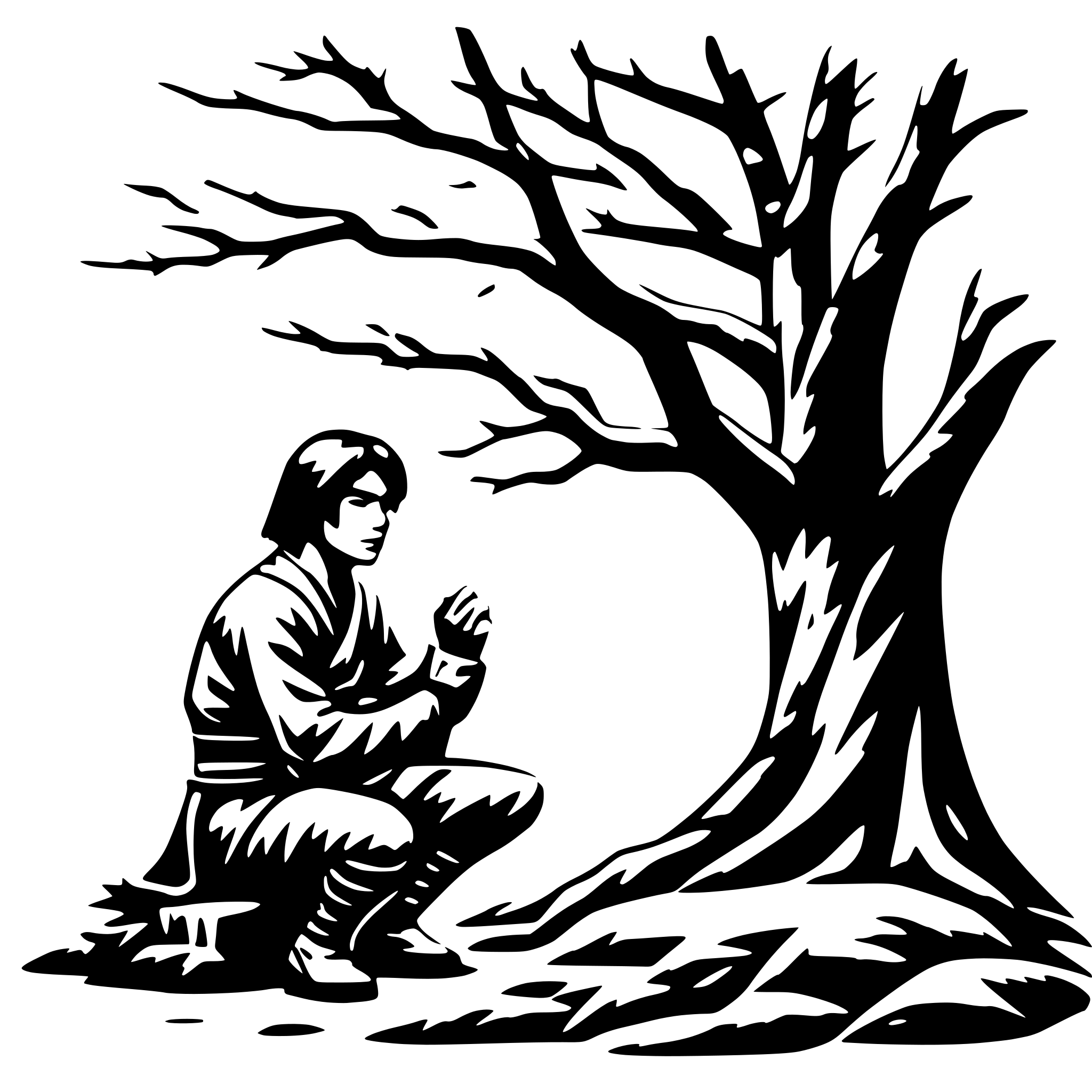 AI-generated SVG of 'samurai kneeling under a tree'