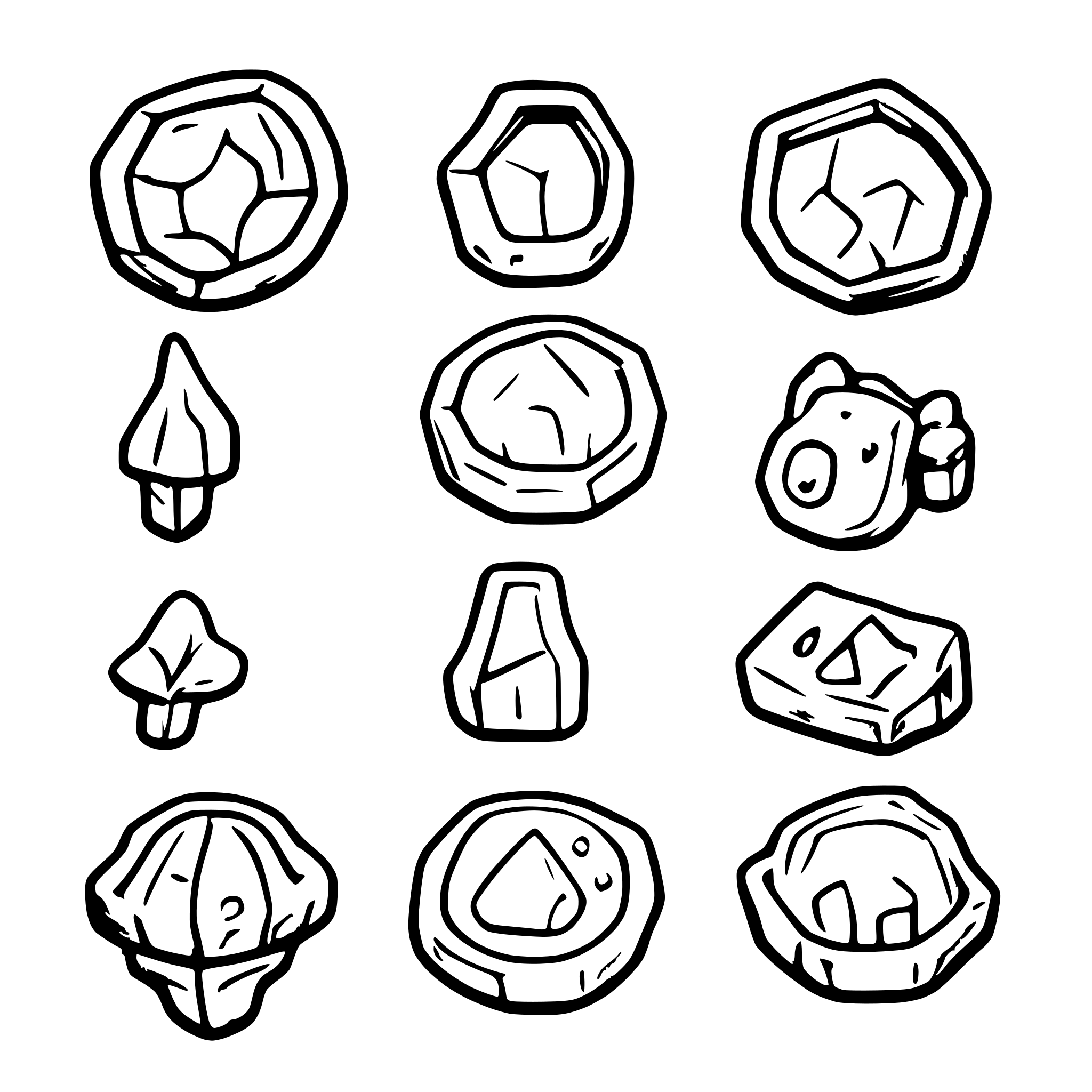 AI-generated SVG of a Create a set of cartoon-style 2D game UI assets for a mobile adventure game. The assets represent progression nodes in a level path, designed with smooth outlines, soft shading, and vibrant colors. Each node should have three states: locked (gray, dimmed), active (bright, glowing), and completed (golden, sparkly). Nodes should be circular, floating, and connected by a glowing path. Ensure elements are fully visible, centered, and not cropped. Render in HD with a transparent or dark background.