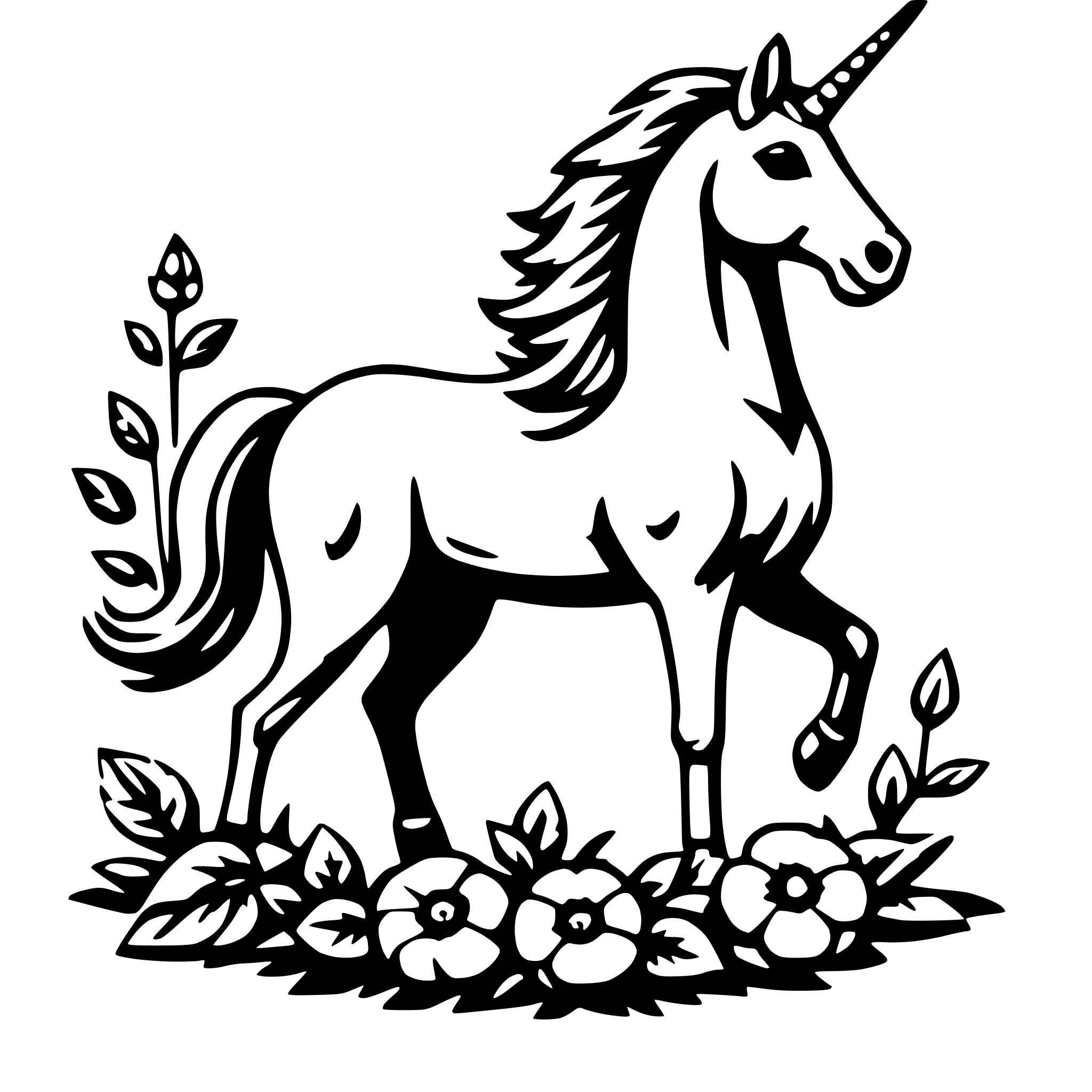 AI-generated SVG of 'unicorn with flowers'