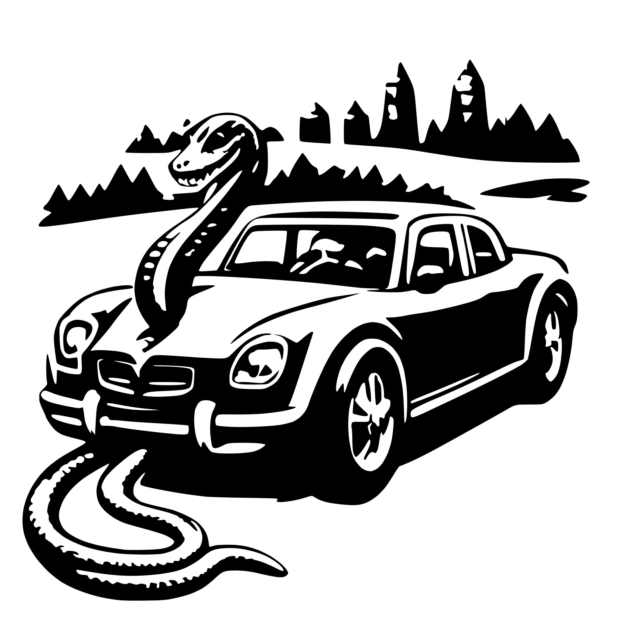 AI-generated SVG of a a snake driving a car
