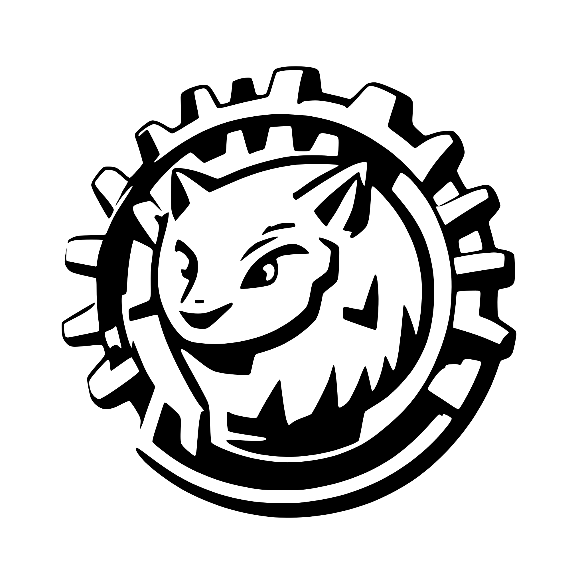 AI-generated SVG of a lwombat in the middle of industrial gear. No 3d effects, clear lines