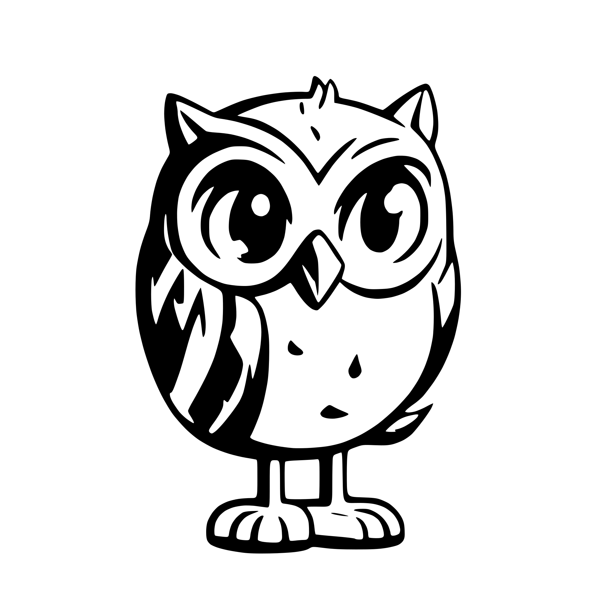 AI-generated SVG of a simple flat shaded owl character, fun playful and warm