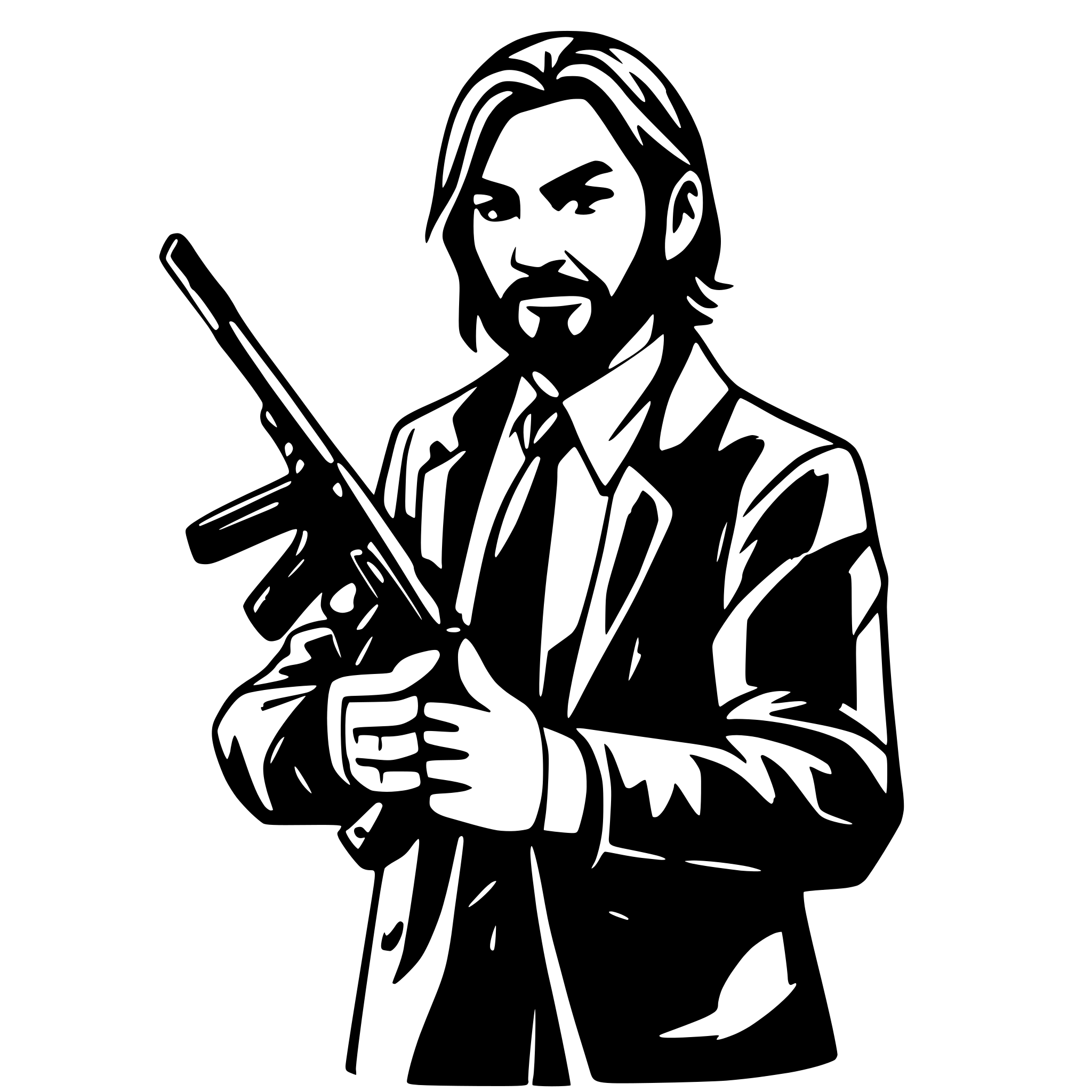 AI-generated SVG of a John wick hold a gun highly detailed