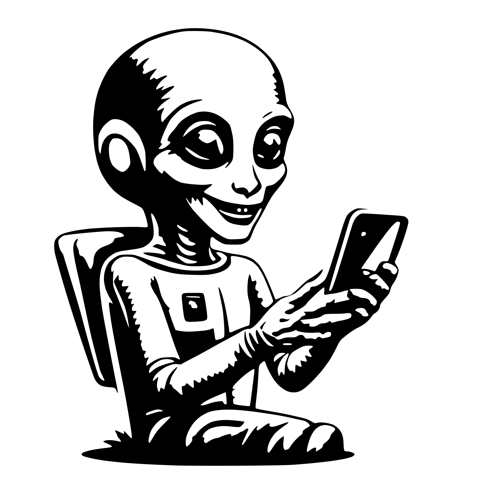 AI-generated SVG of 'friendly alien with smartphone'