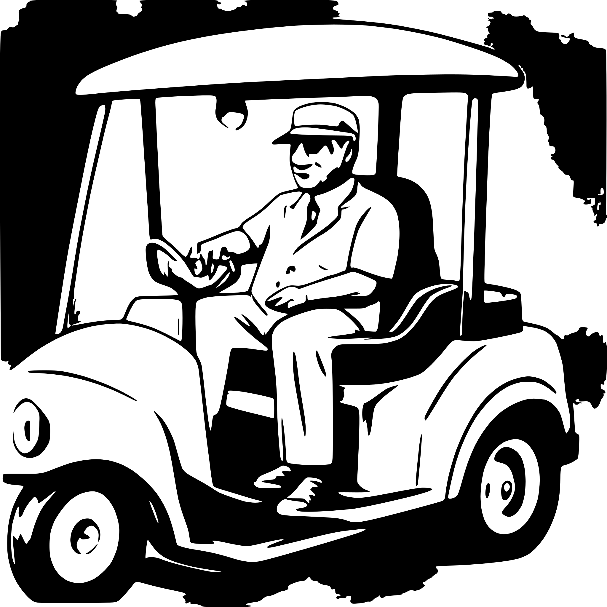 AI-generated SVG of a a fat mafia man with a moustache sitting inside a golf buggy