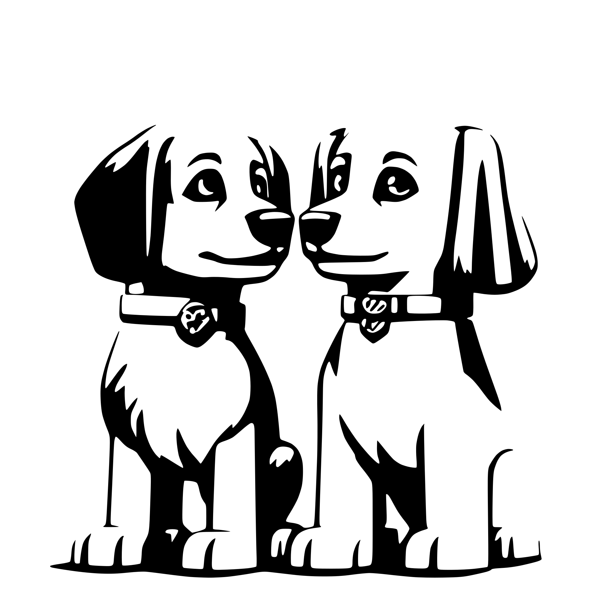 AI-generated SVG of a Two Lego mini dogs holding hands looking up at the aky