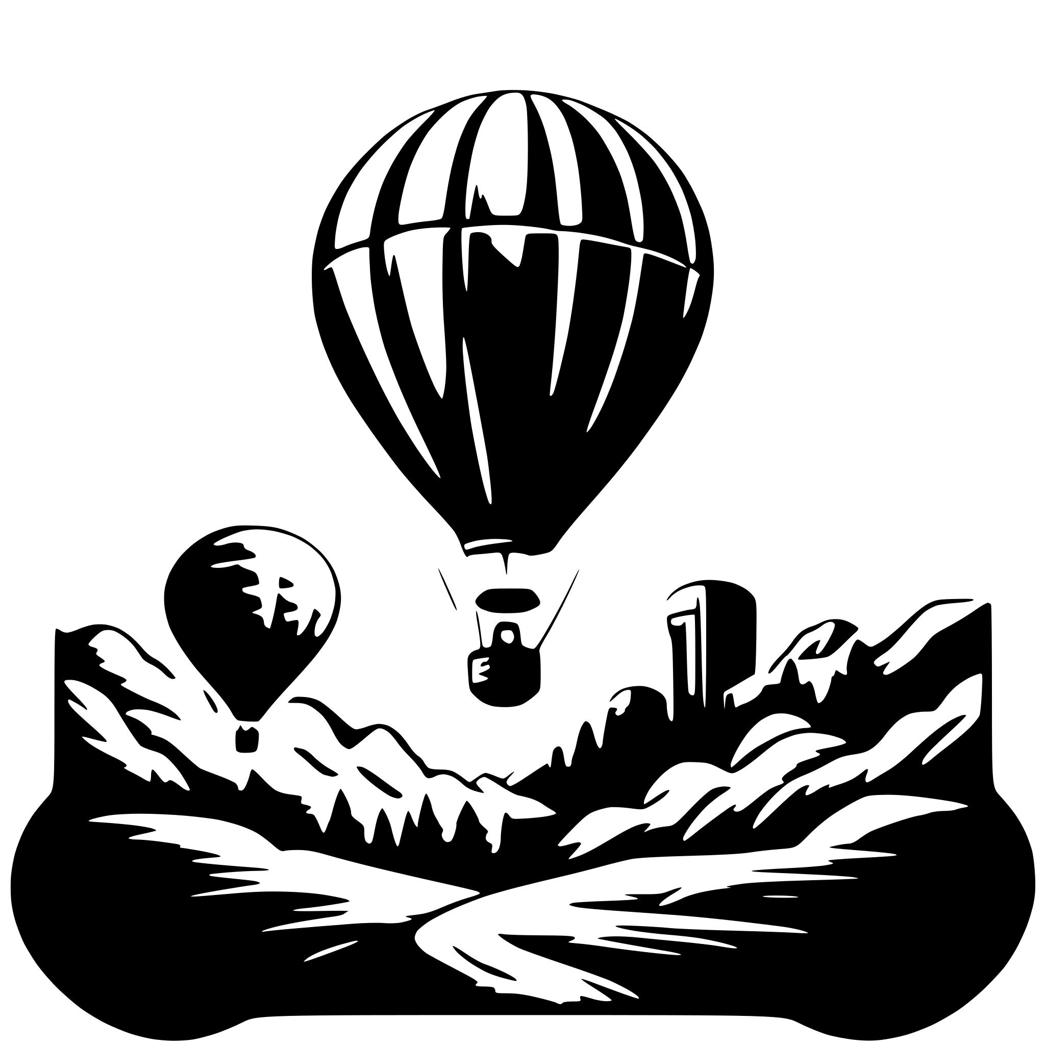 AI-generated SVG of a hot air balloon in color between two clouds