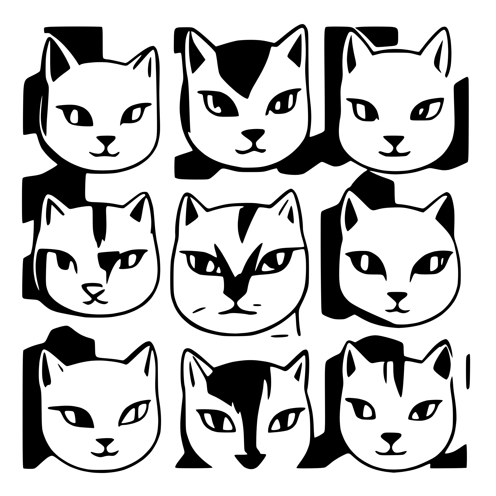 AI-generated SVG of a 9 cat heads arranged in a 3 by 3 square with different type of cats AI-generated SVG of a 9 cat heads arranged in a 3 by 3 square with different type of cats