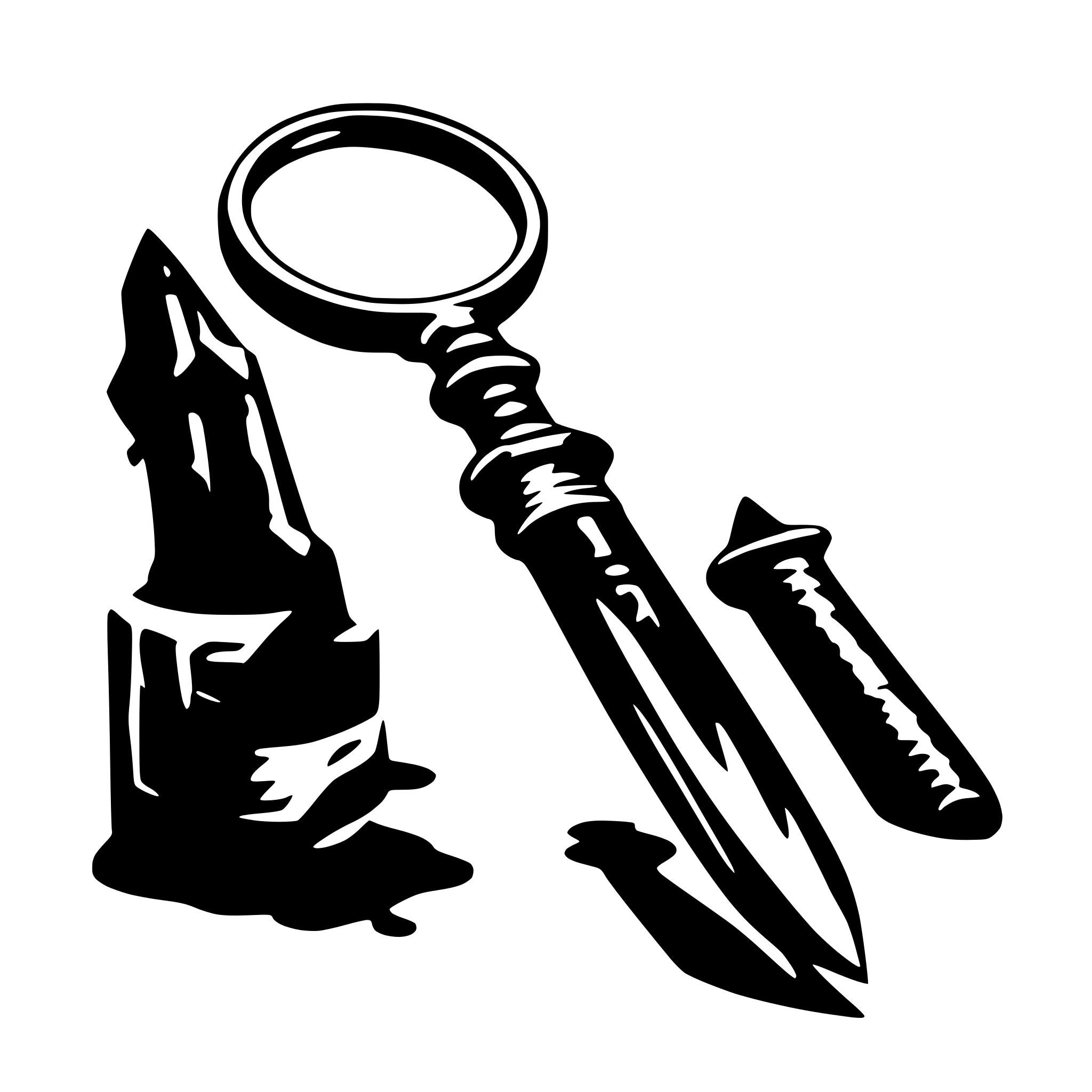 AI-generated SVG of a a magnifying glass with a dagger handle dripping blood