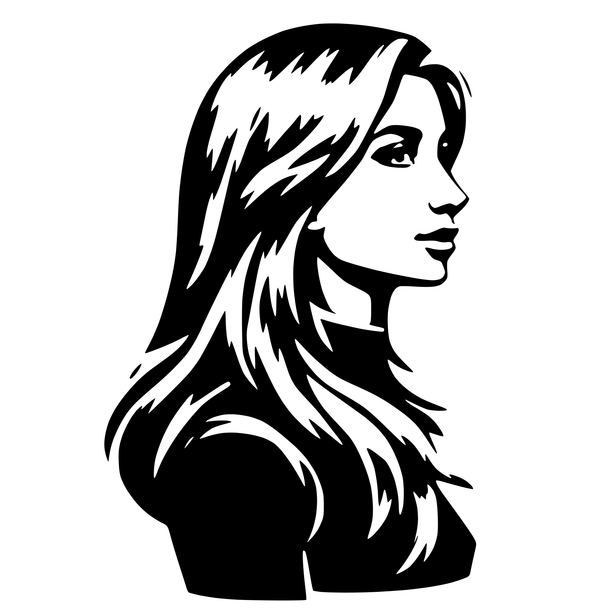 AI-generated SVG of a female, long hair, side view