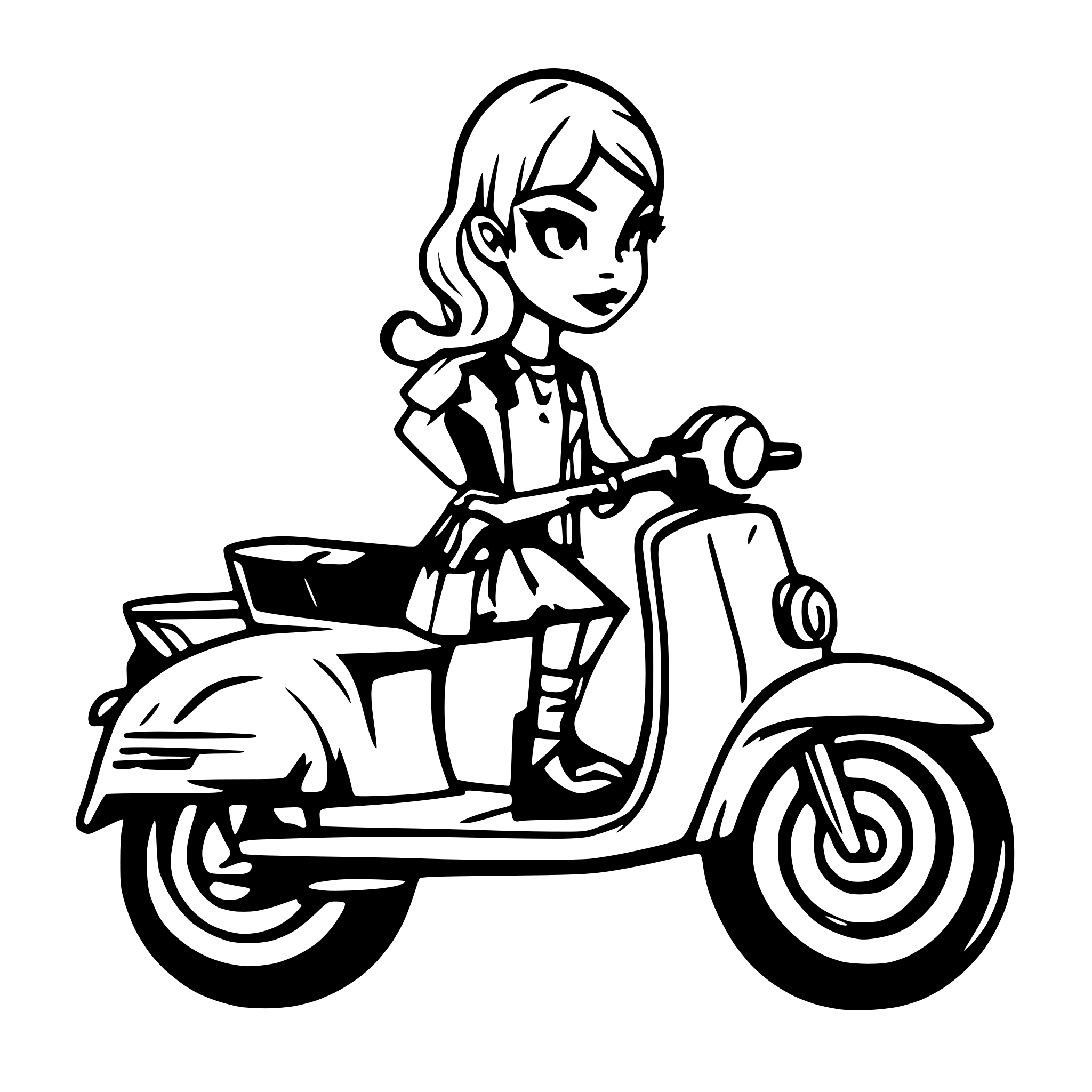 AI-generated SVG of a Woman on a vespa Rockabilly