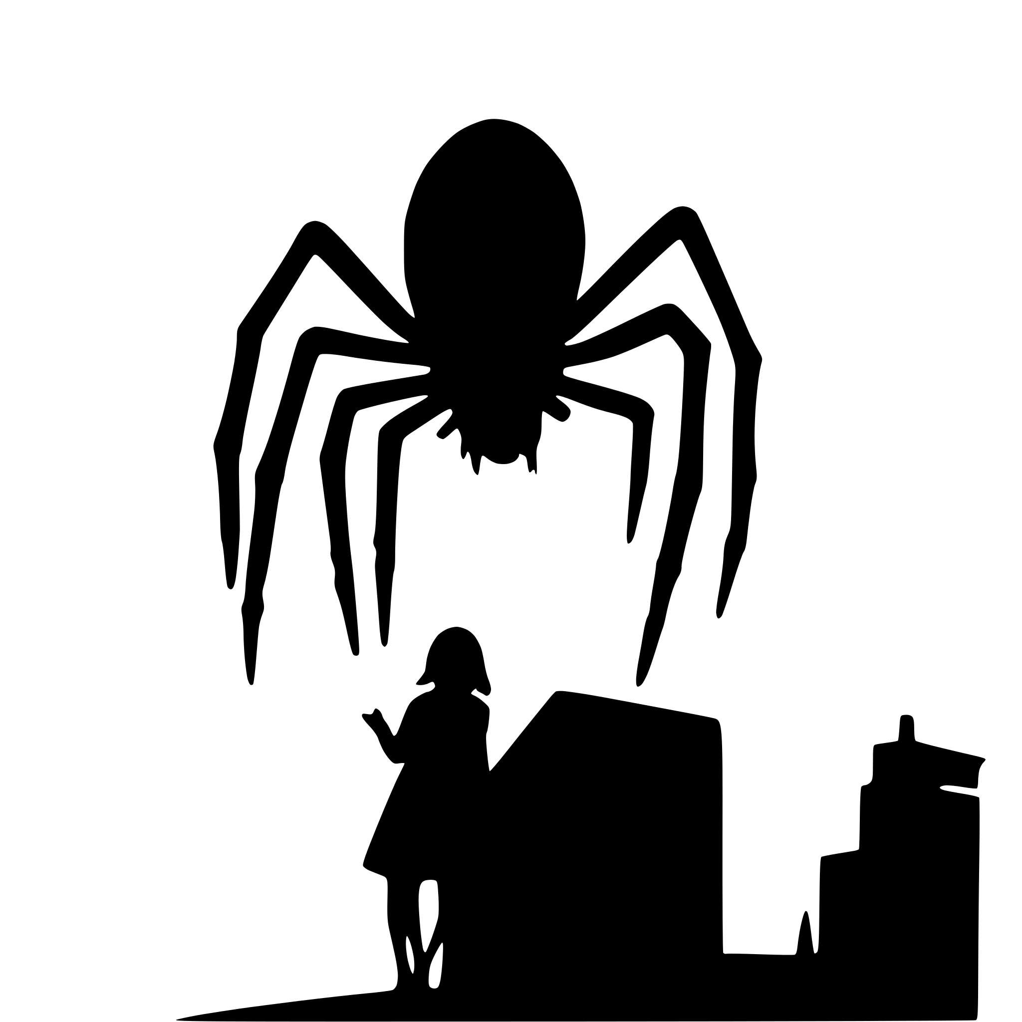 AI-generated SVG of 'A giant spider with large fangs standing over a person'